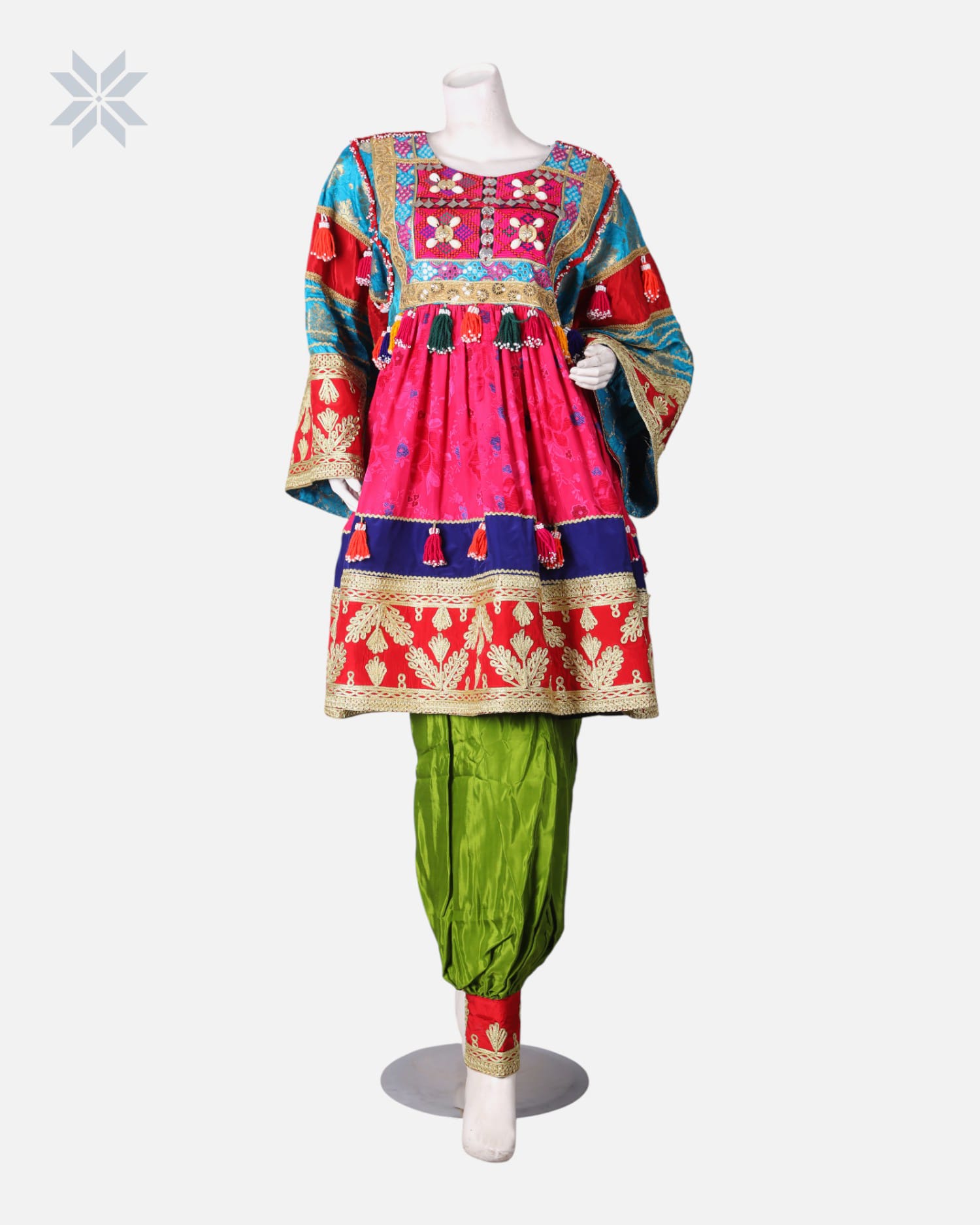 Afghan Embroidered Dress with Green Pants