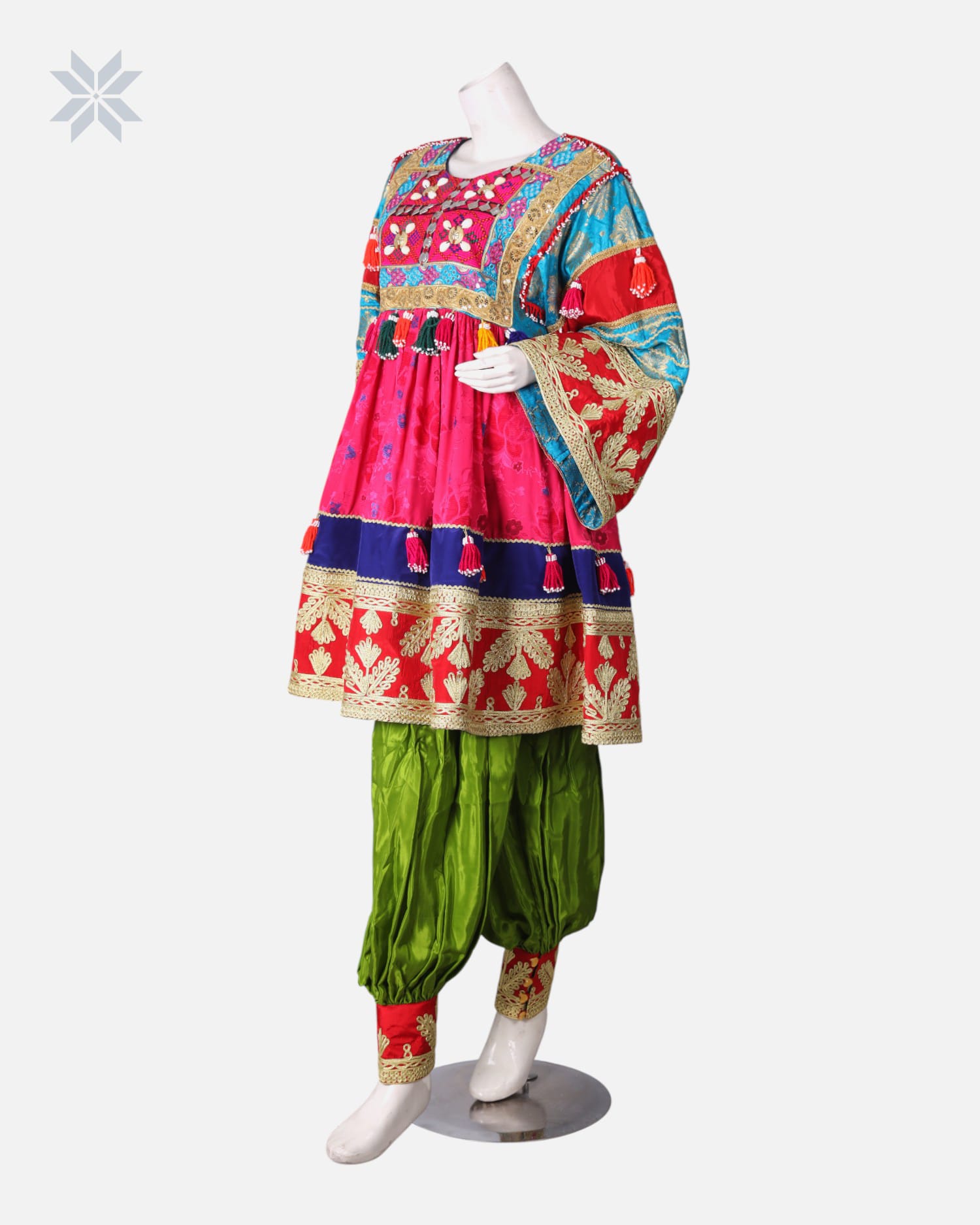 Afghan Embroidered Dress with Green Pants