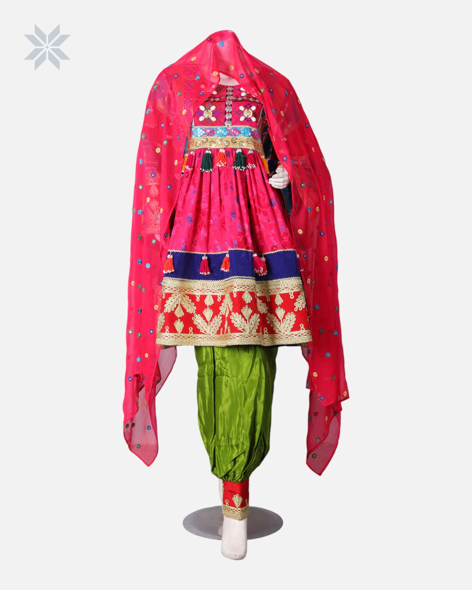 Afghan Embroidered Dress with Green Pants