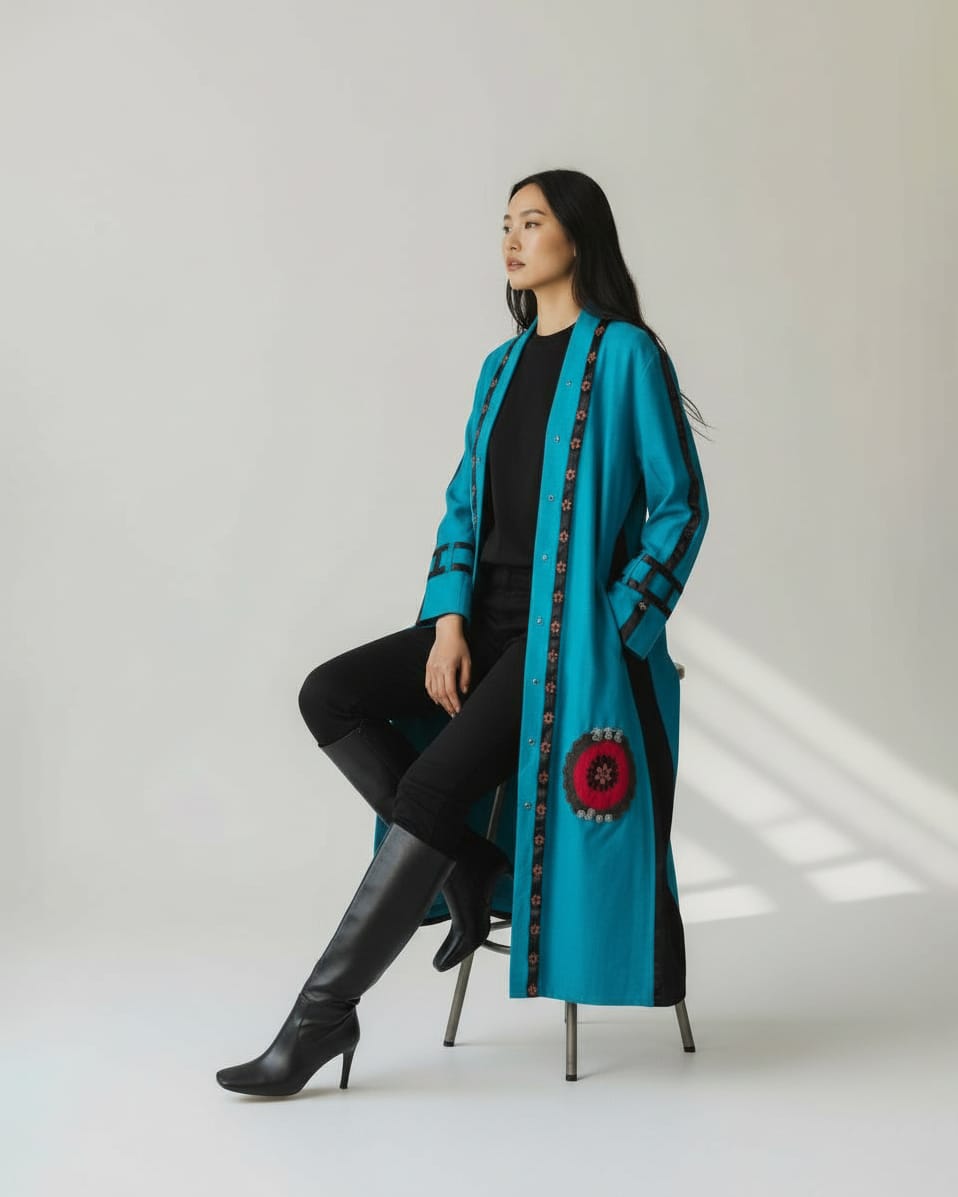 Long Wool Coat handmade with Fur Collar Chapan