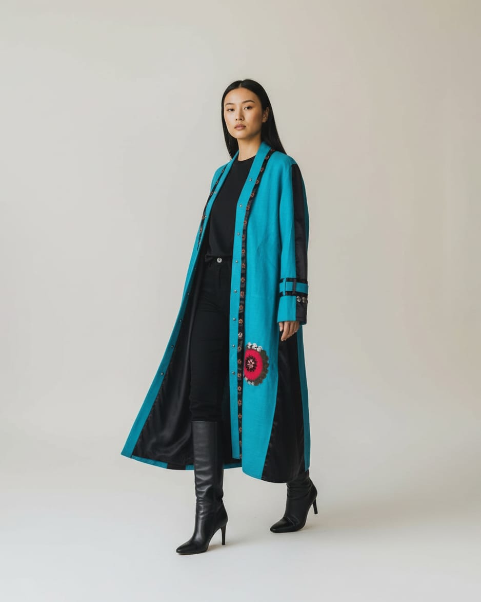 Long Wool Coat handmade with Fur Collar Chapan