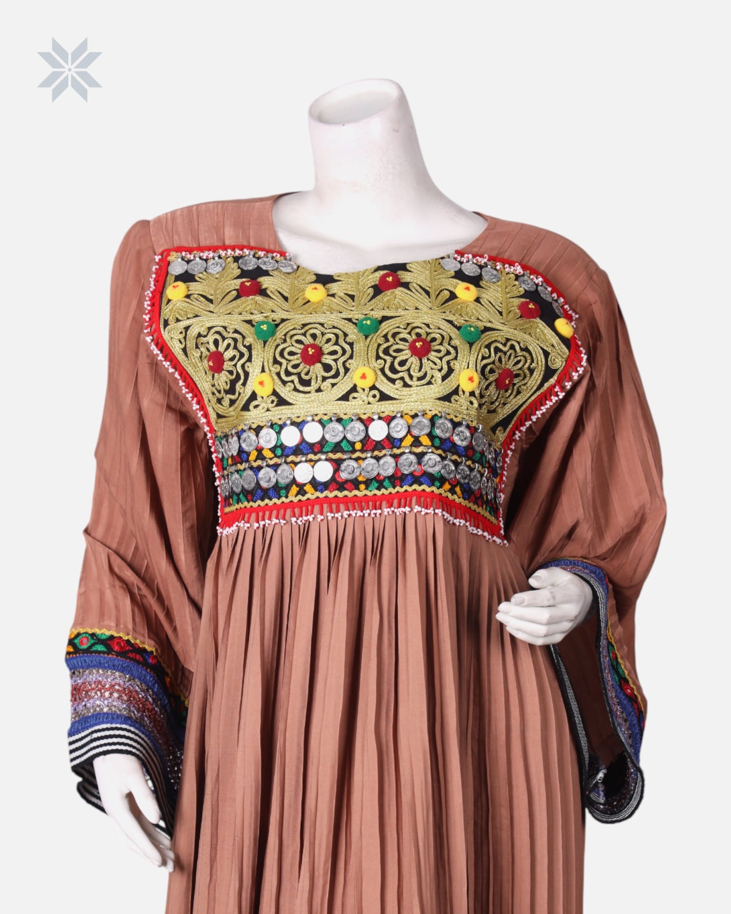 Afghan Pleated Cotton Long Dress