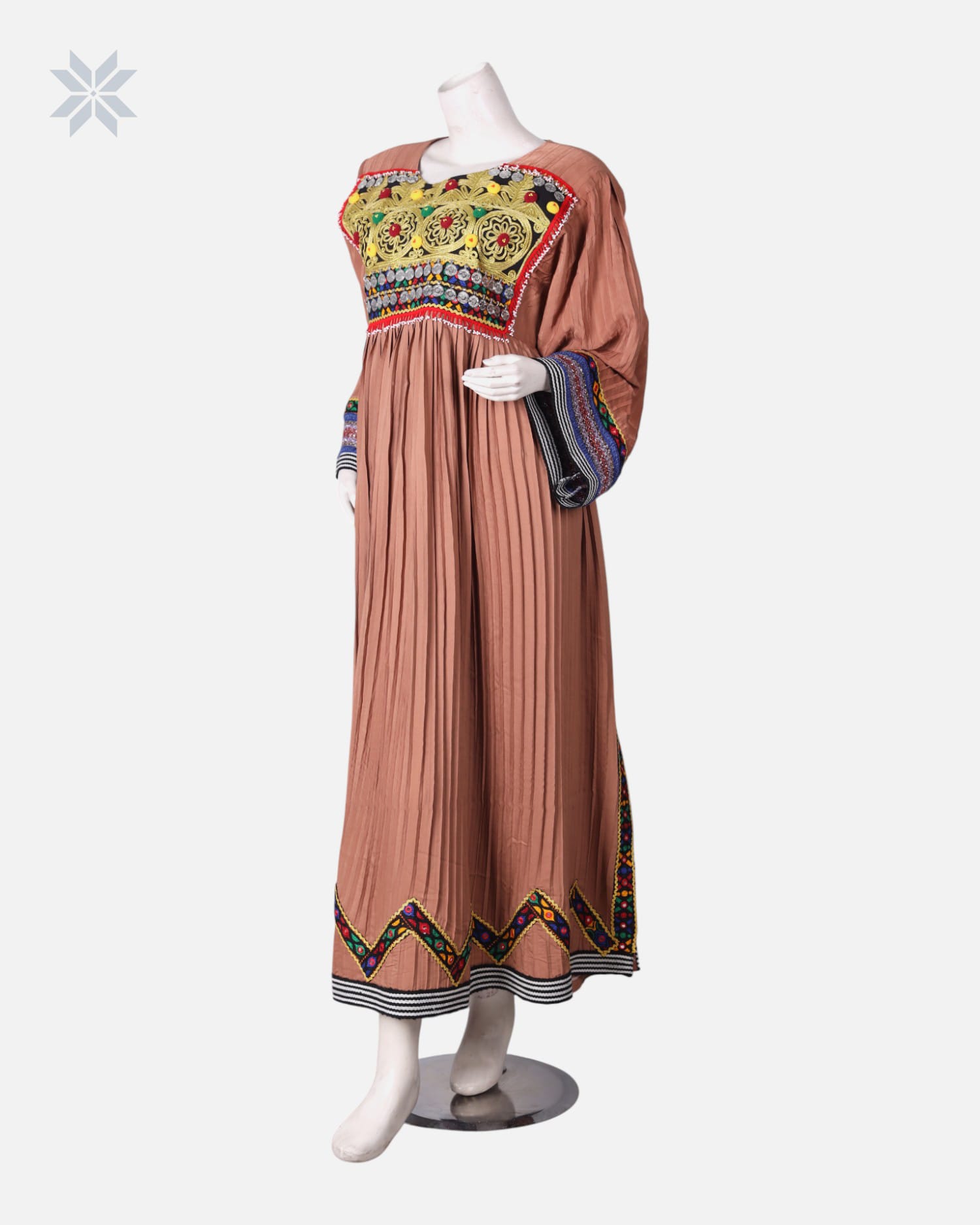 Afghan Pleated Cotton Long Dress