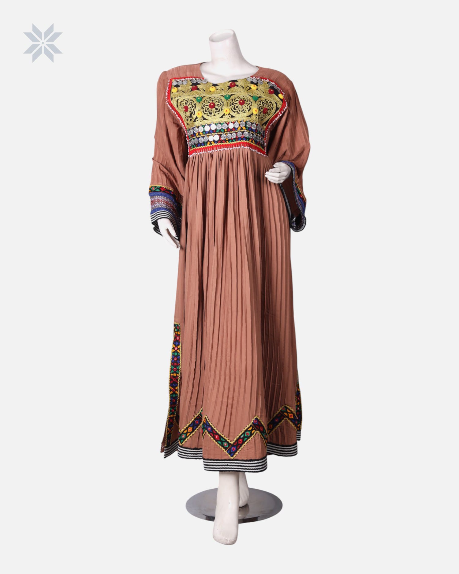 Afghan Pleated Cotton Long Dress