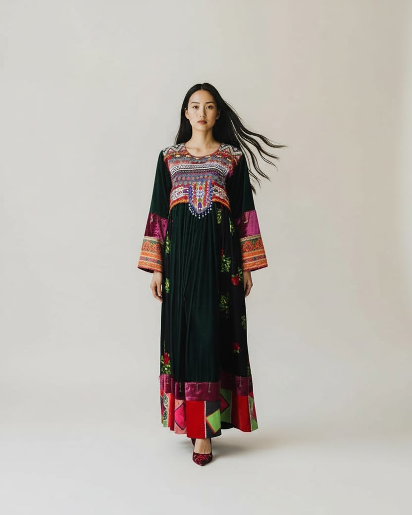 Velvet Kuchi Dress Hand Embroidery