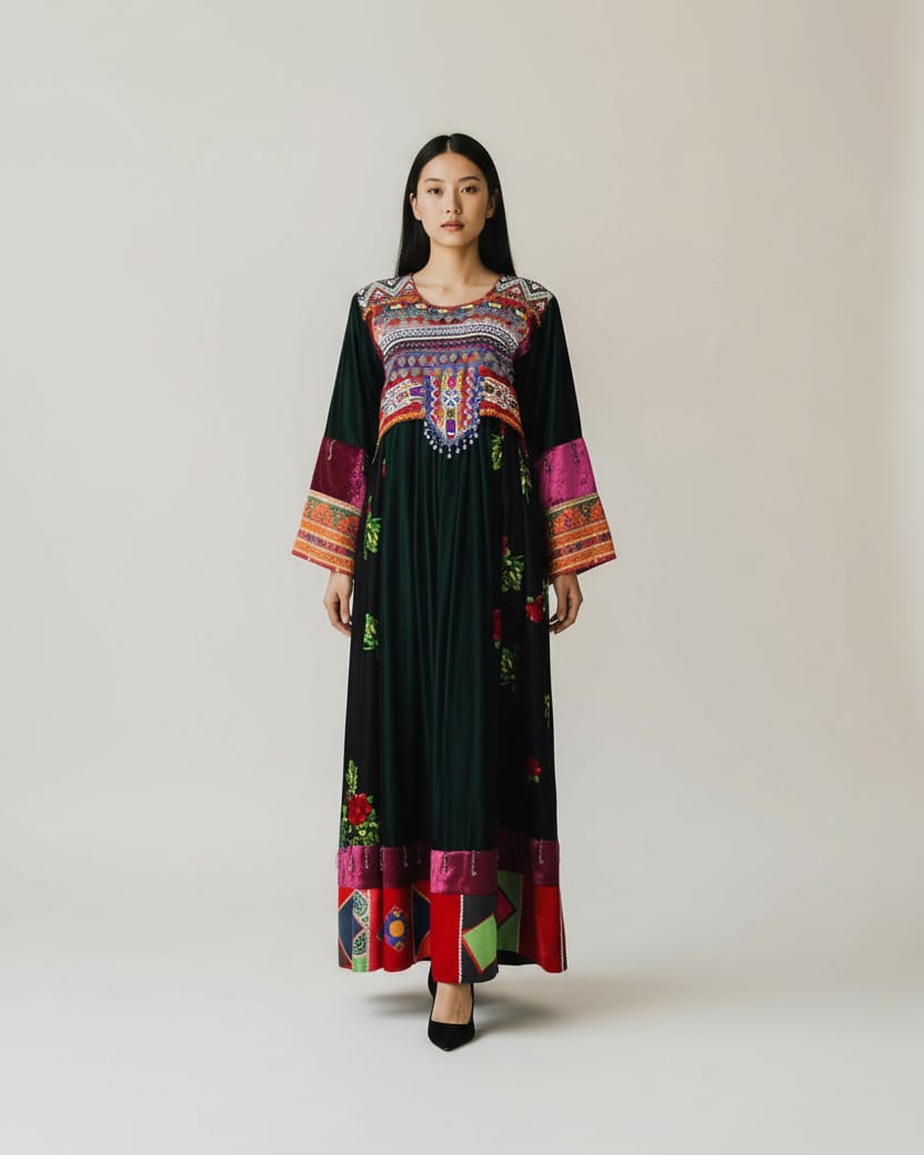 Velvet Kuchi Dress Hand Embroidery