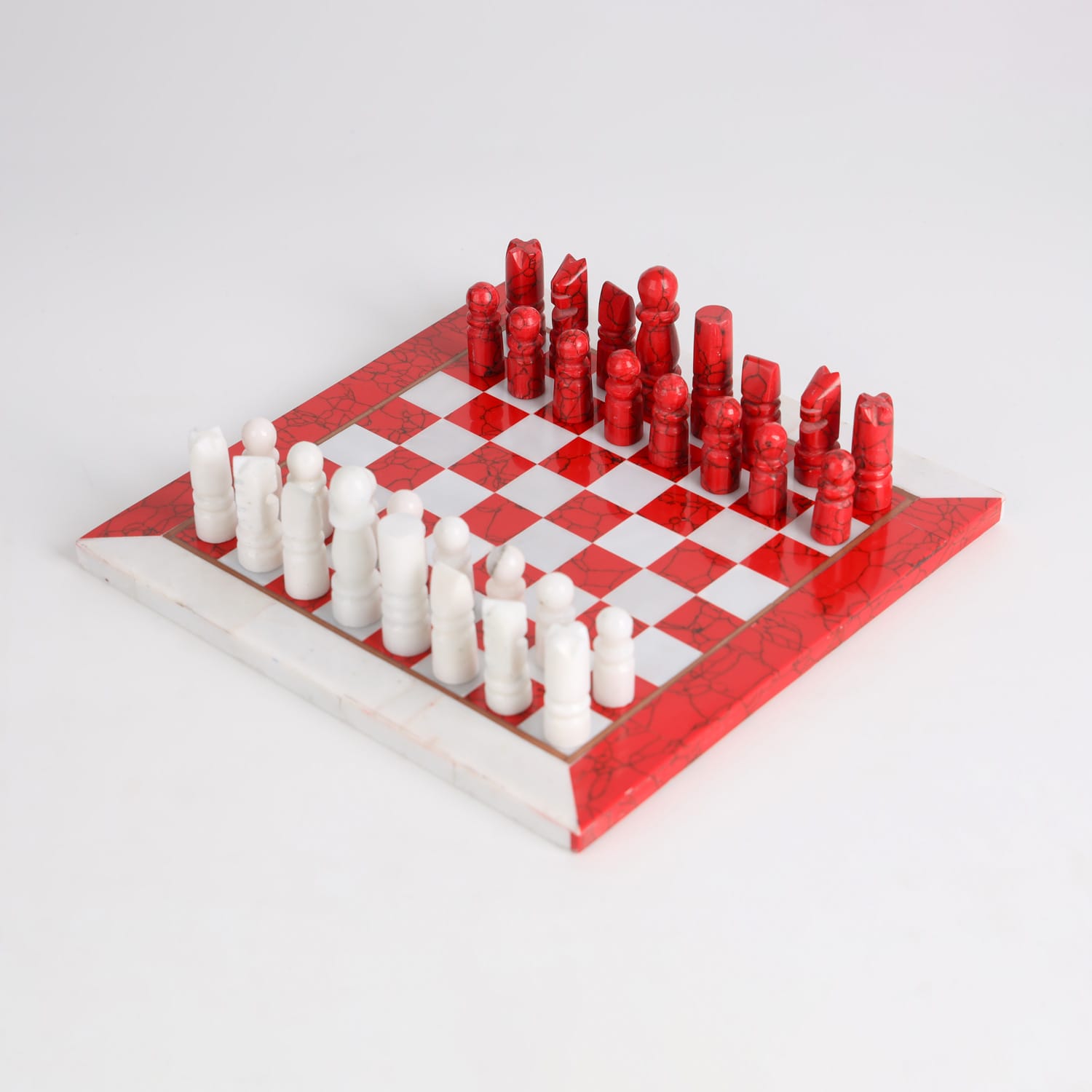 Marjan Chess Set Red & White Stone Decorative