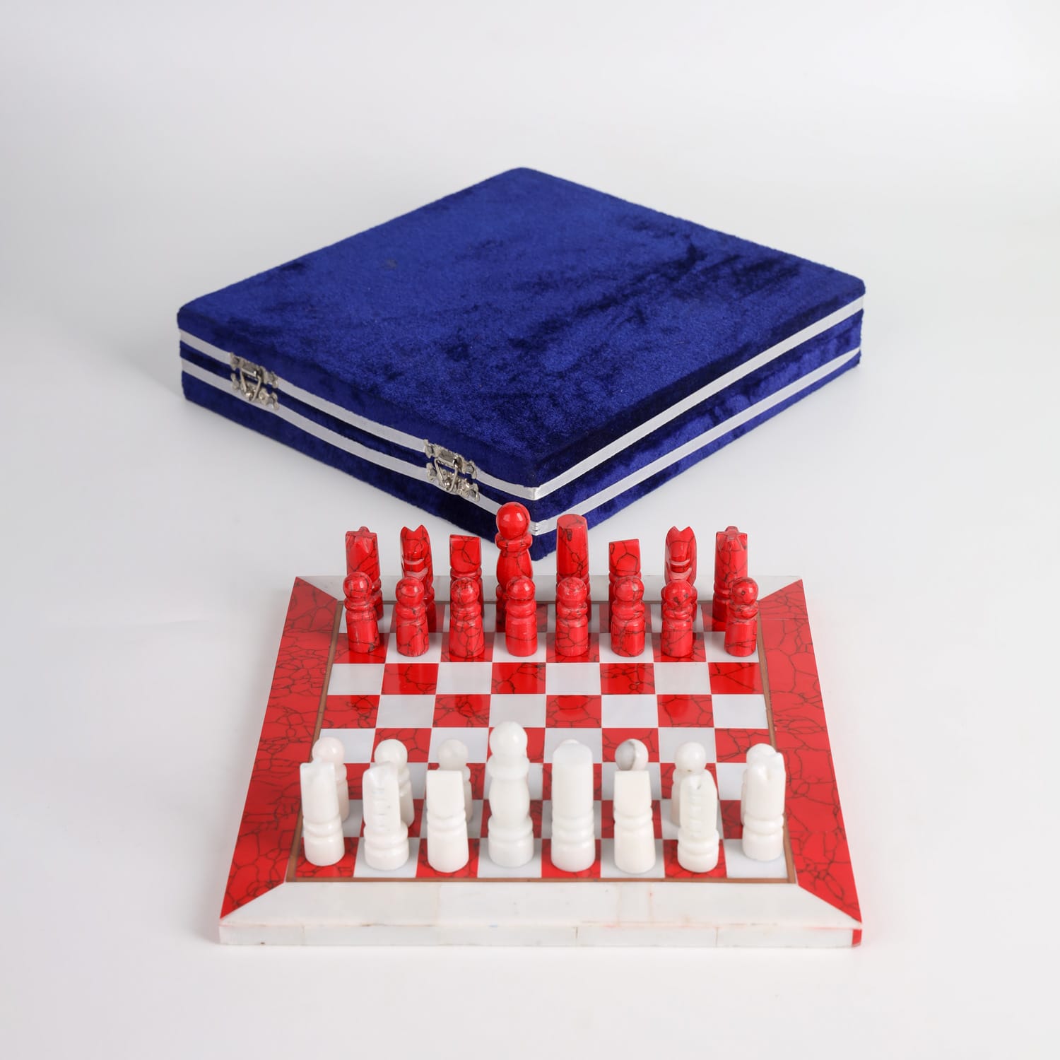 Marjan Chess Set Red & White Stone Decorative