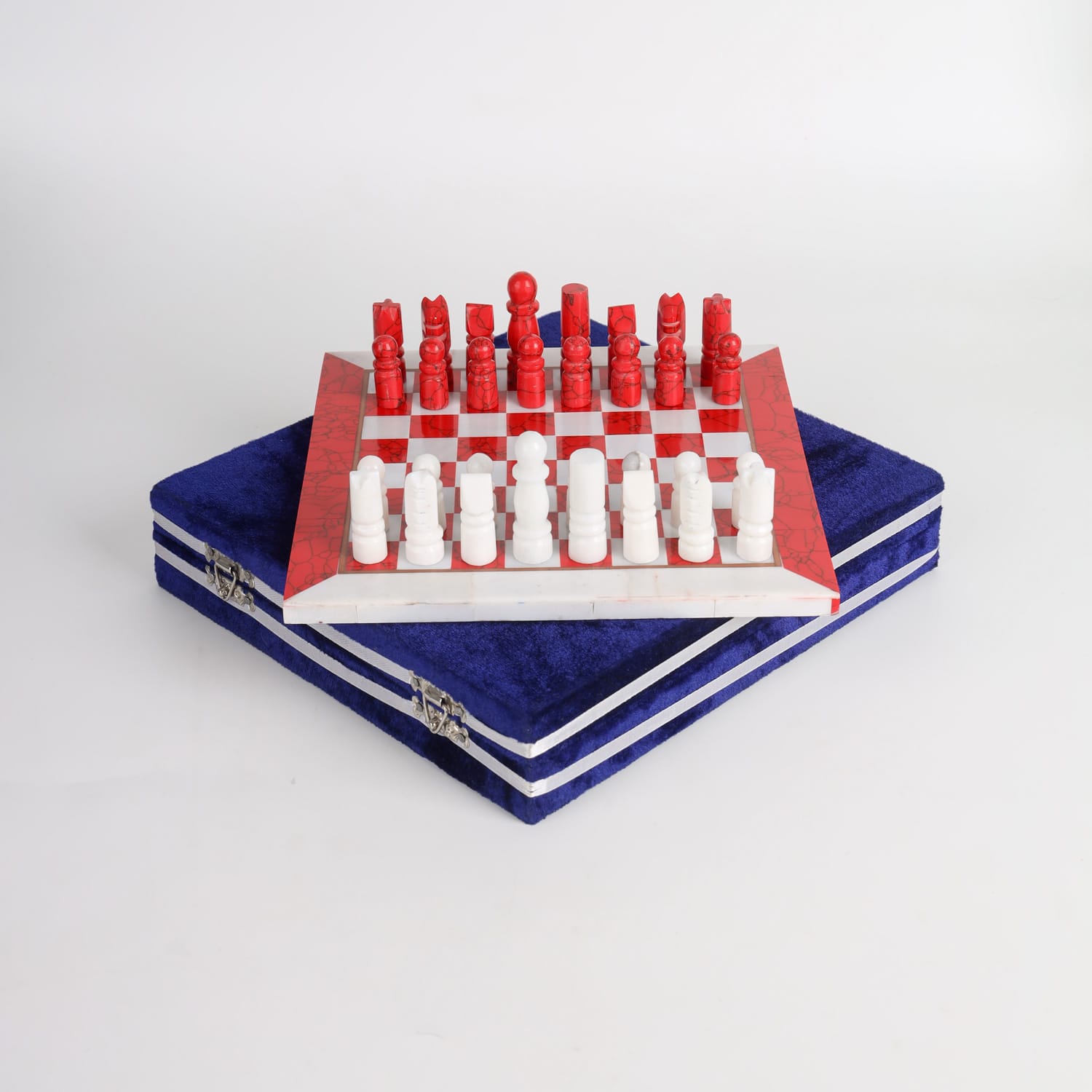 Marjan Chess Set Red & White Stone Decorative