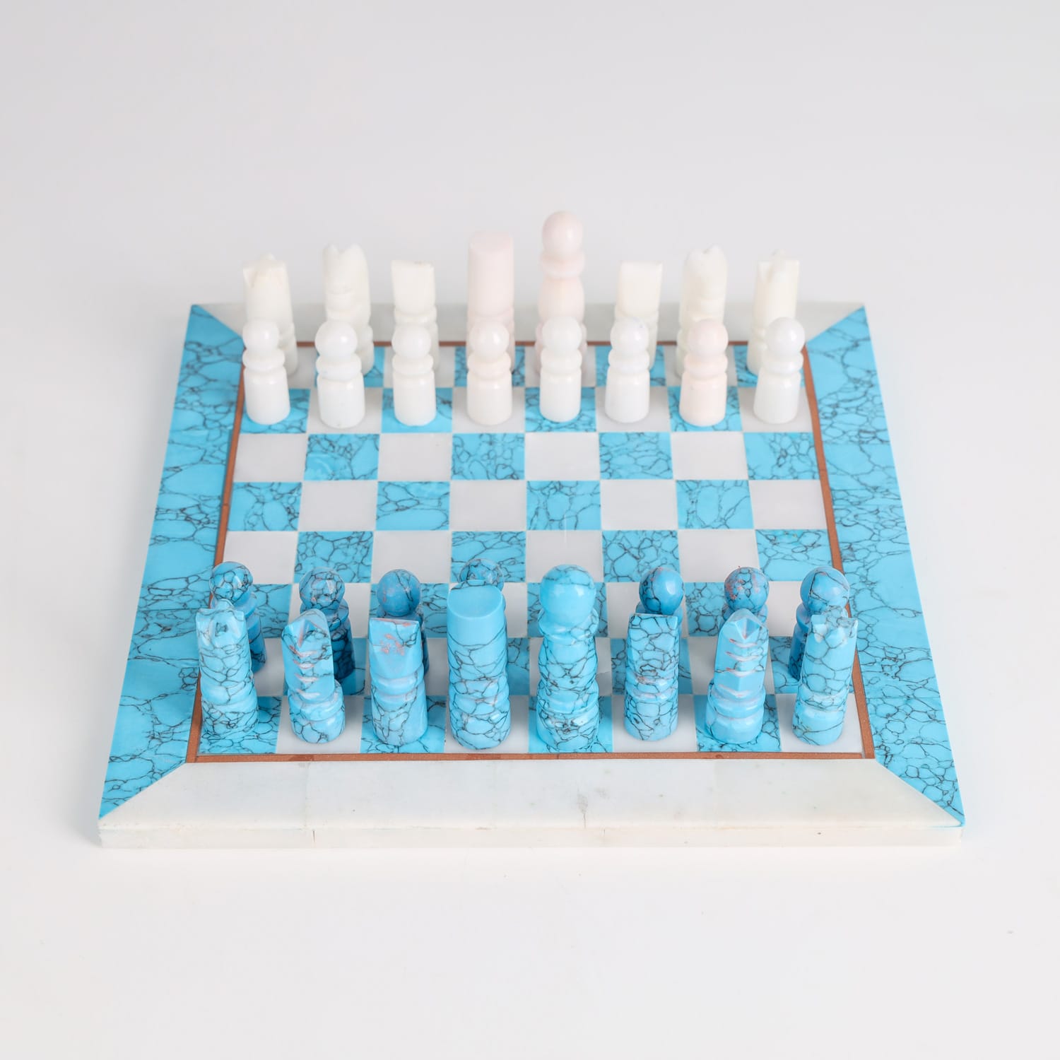 Handcrafted Blue & White Stone Chess Set with Box