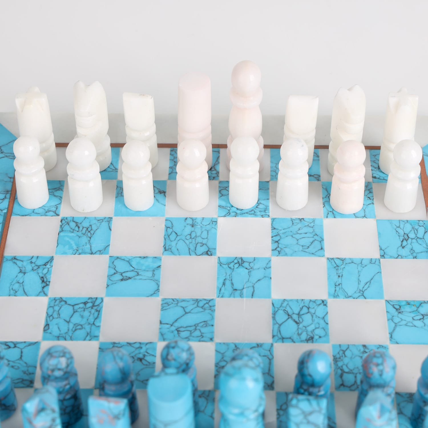 Handcrafted Blue & White Stone Chess Set with Box