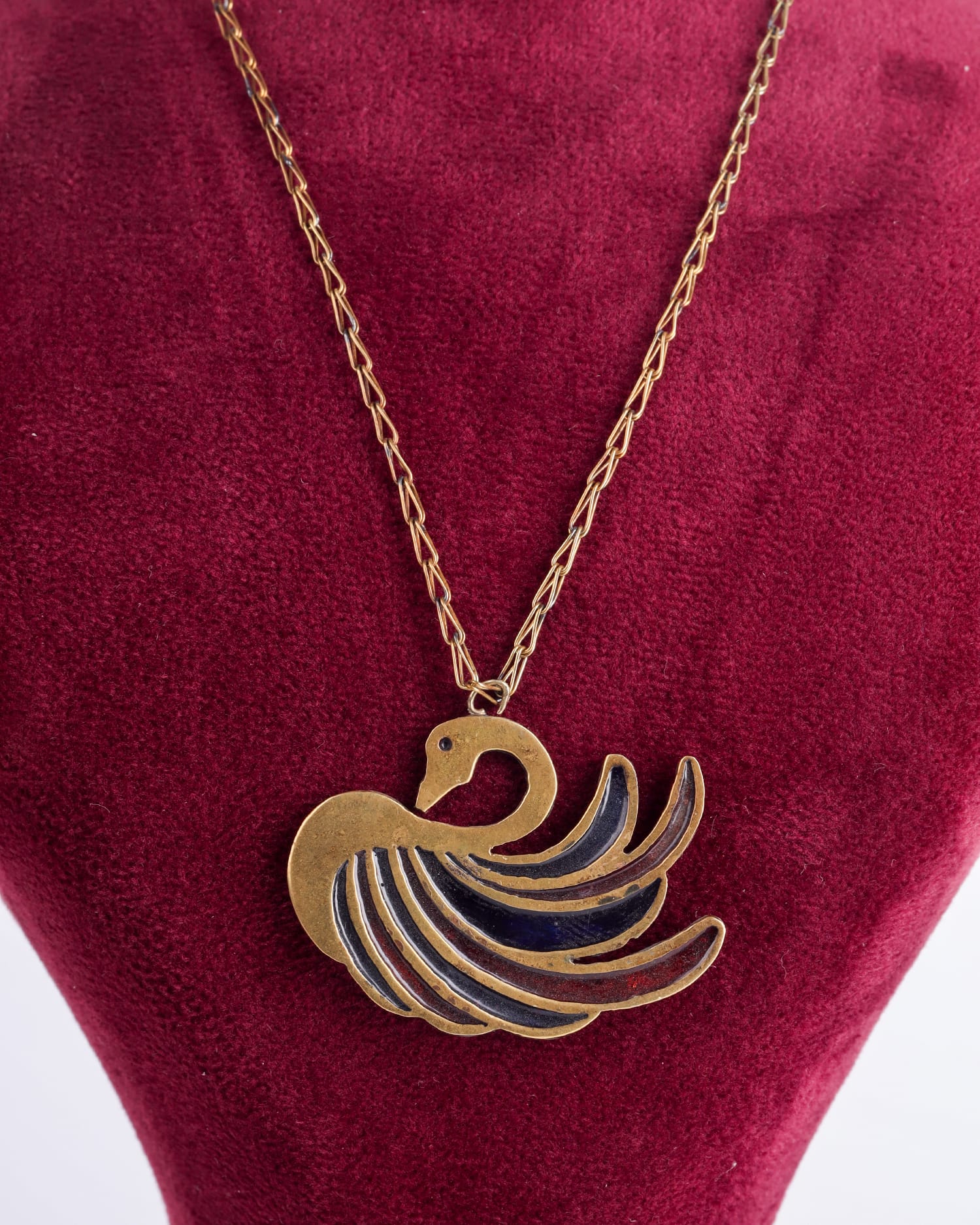 Blue Bird Enamel Pendant Necklace