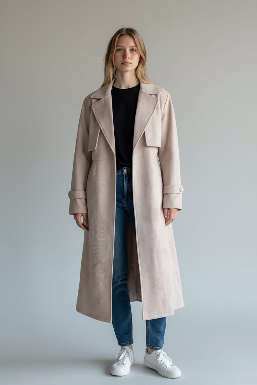 Classic Women’s Suede Long Coat Handmade