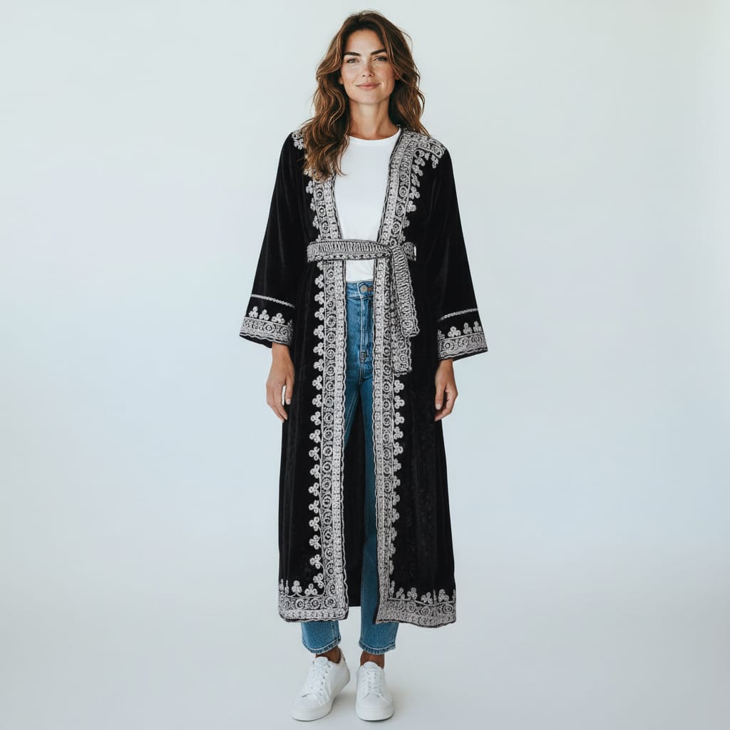 Handcrafted Afghan Floral Velvet Coat