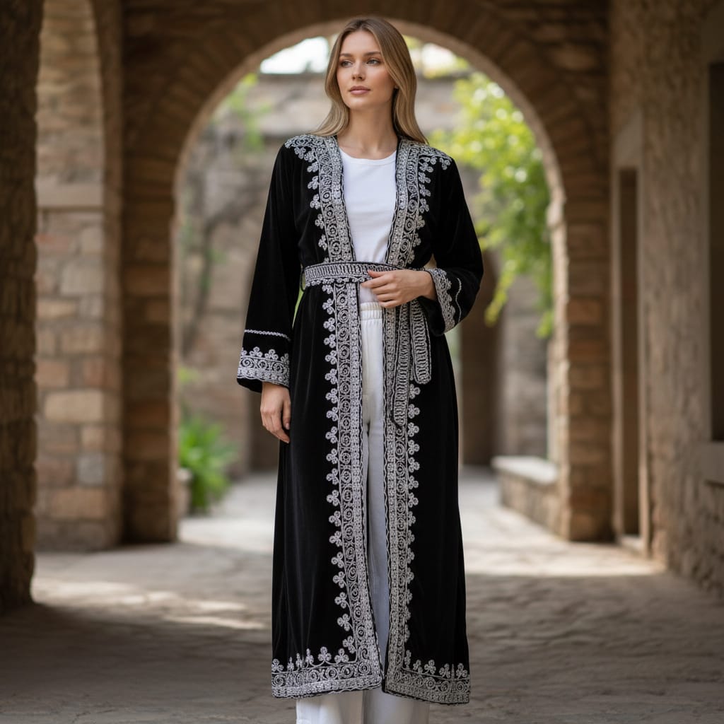 Handcrafted Afghan Floral Velvet Coat