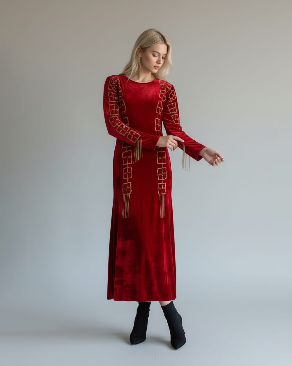 Handmade Embroidered Velvet Maxi Dress