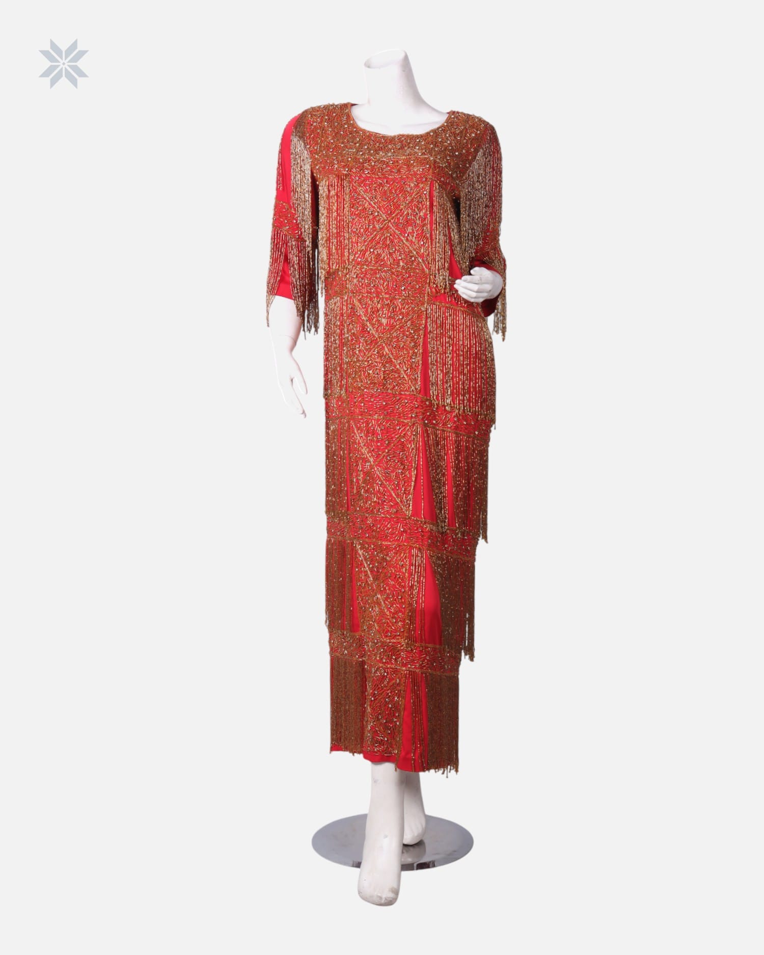 Hand Beaded Red Maxi Dress