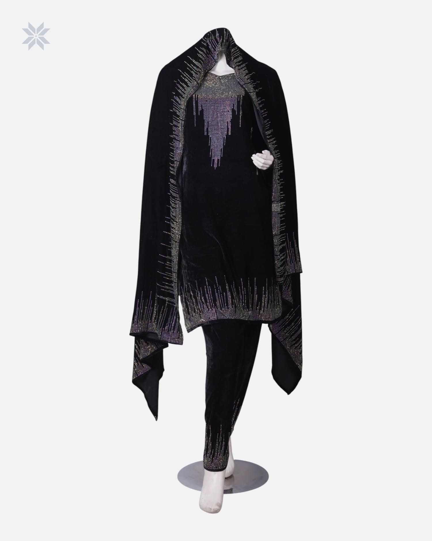 Black Handmade Panjabi With Shawl