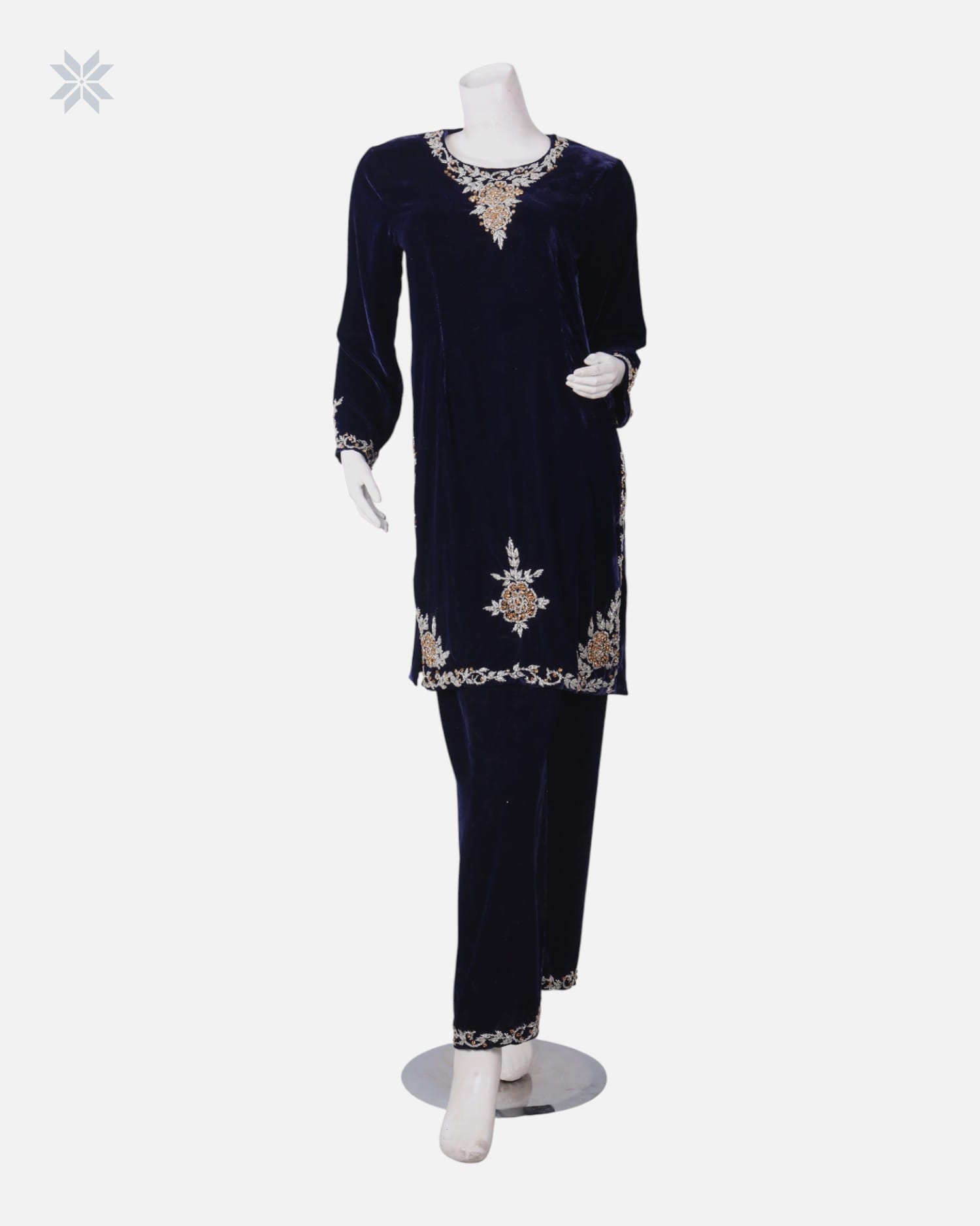 Silk Velvet Dress with Crystal Beadwork