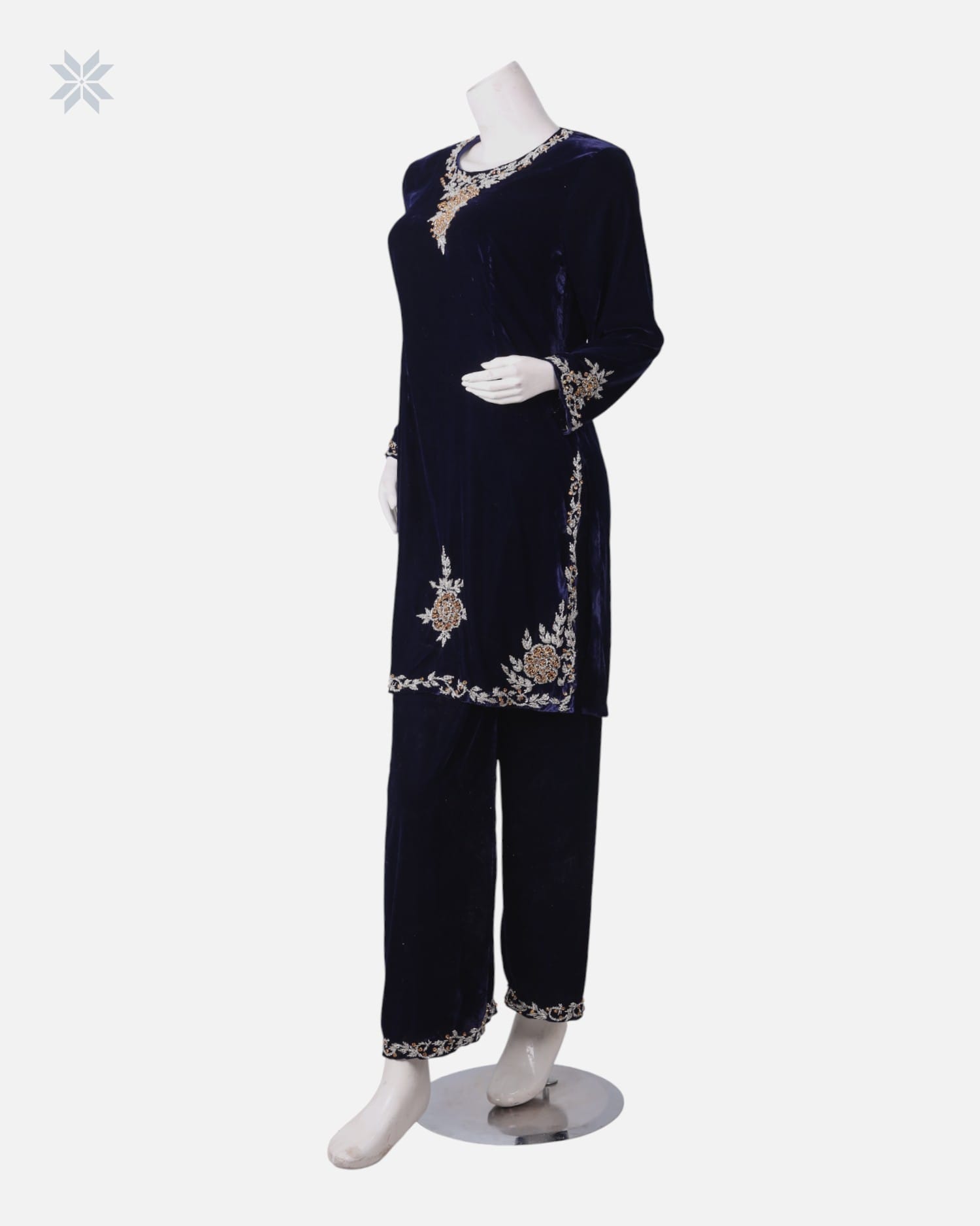 Silk Velvet Dress with Crystal Beadwork