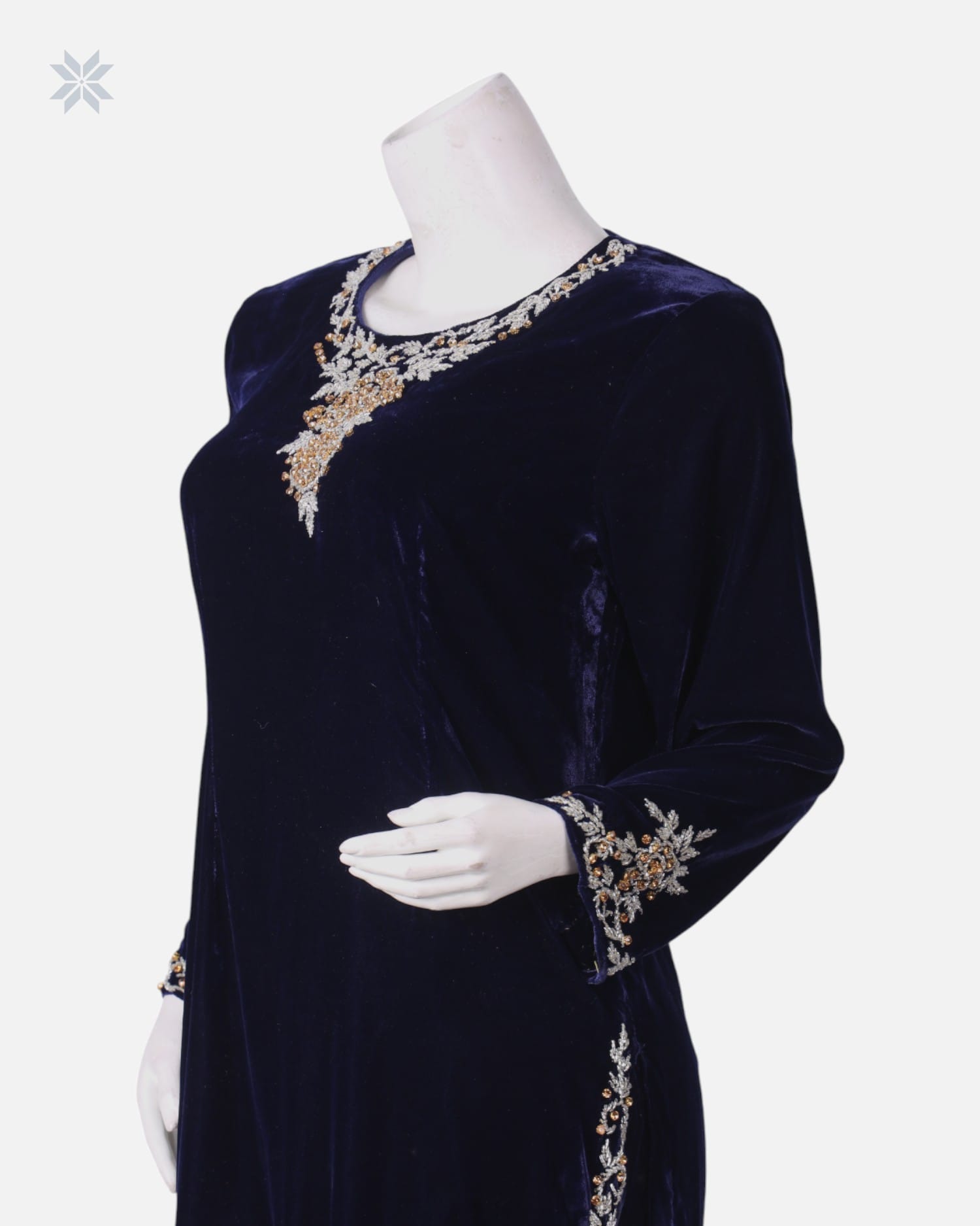 Silk Velvet Dress with Crystal Beadwork