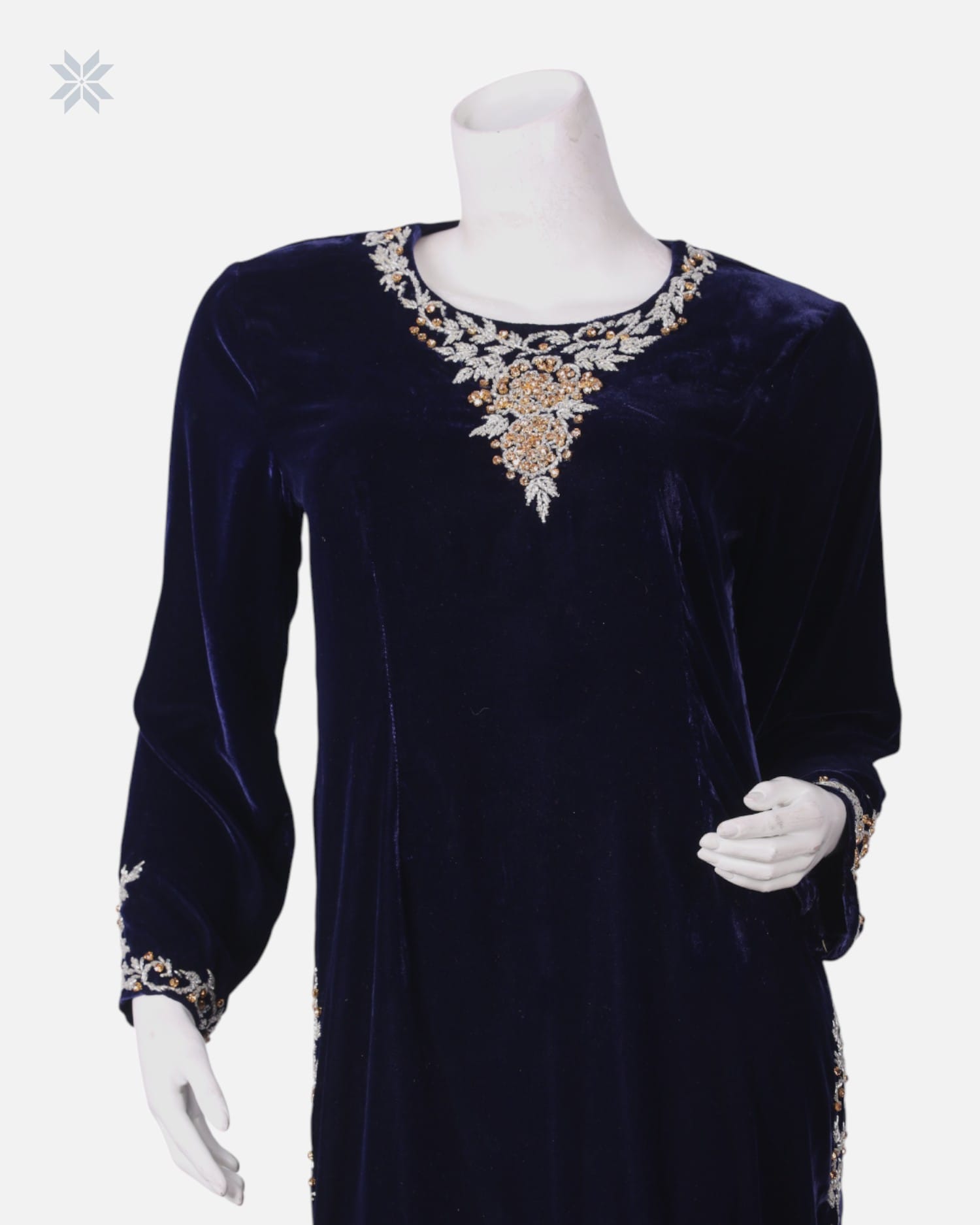 Silk Velvet Dress with Crystal Beadwork