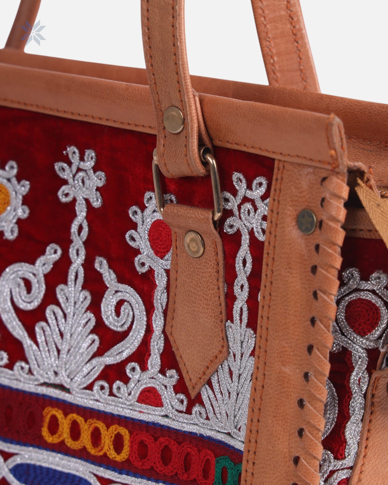 Leather & Embroidered Tote Bag
