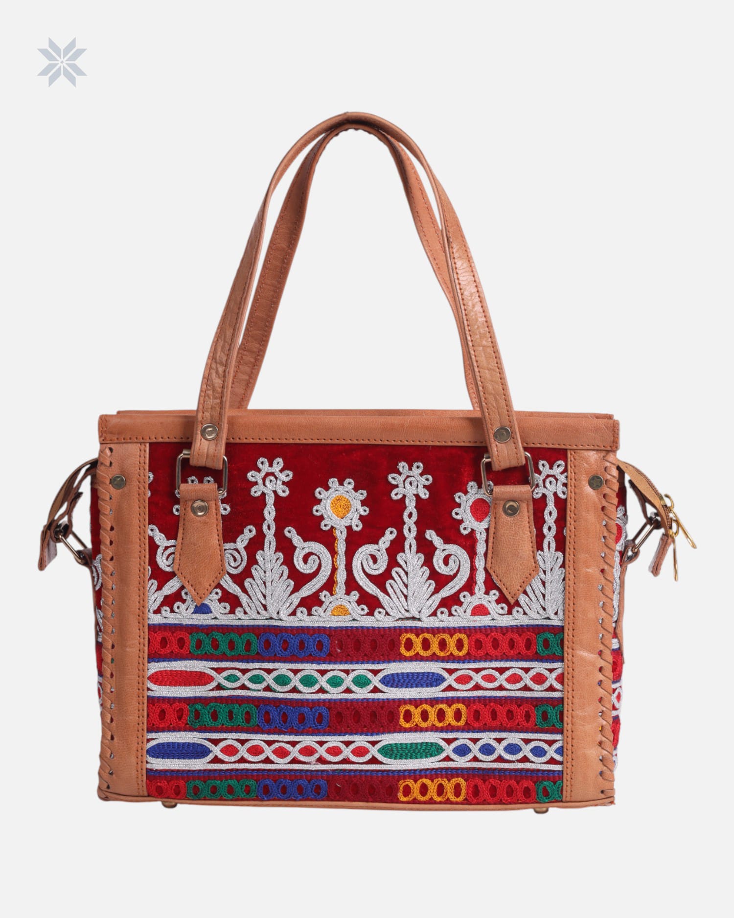 Leather & Embroidered Tote Bag