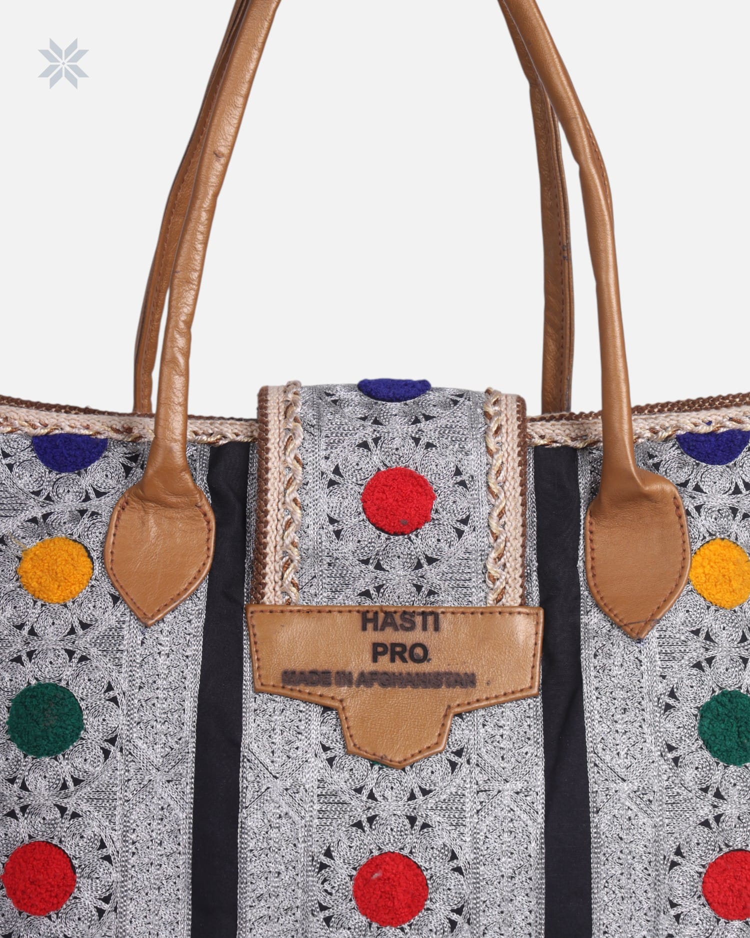 Handcrafted Colorful Embroidered Leather Tote Bag