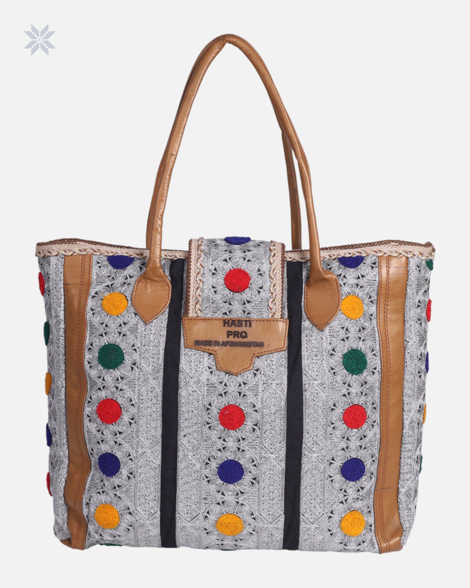 Handcrafted Colorful Embroidered Leather Tote Bag