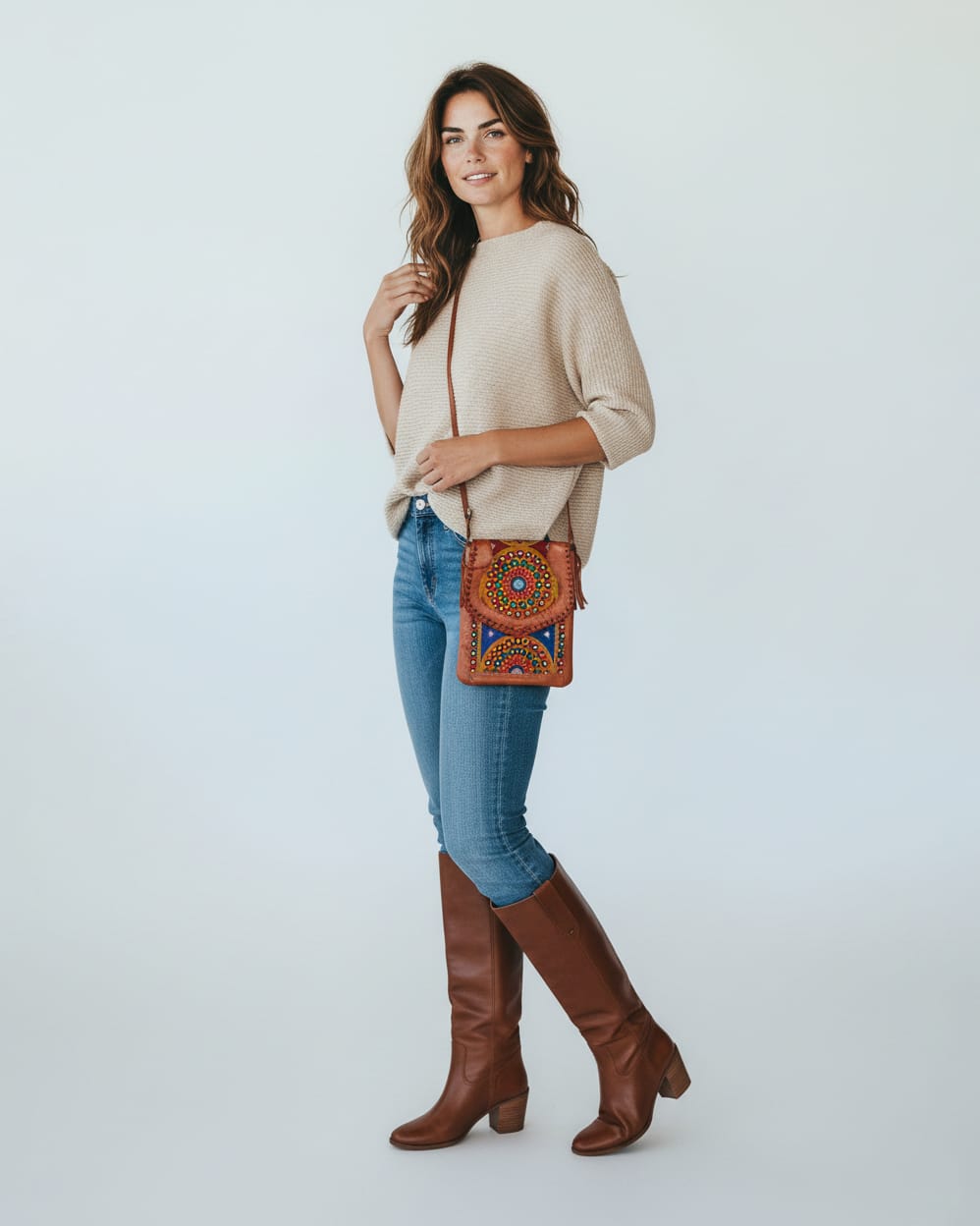 Shani Hand Embroidered Leather Tablet Bag