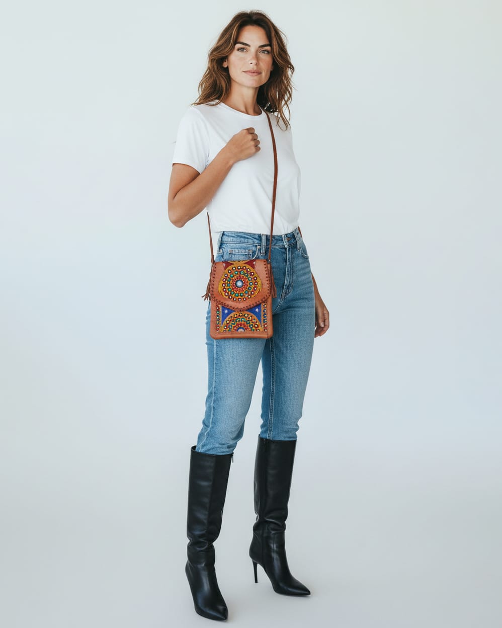 Shani Hand Embroidered Leather Tablet Bag