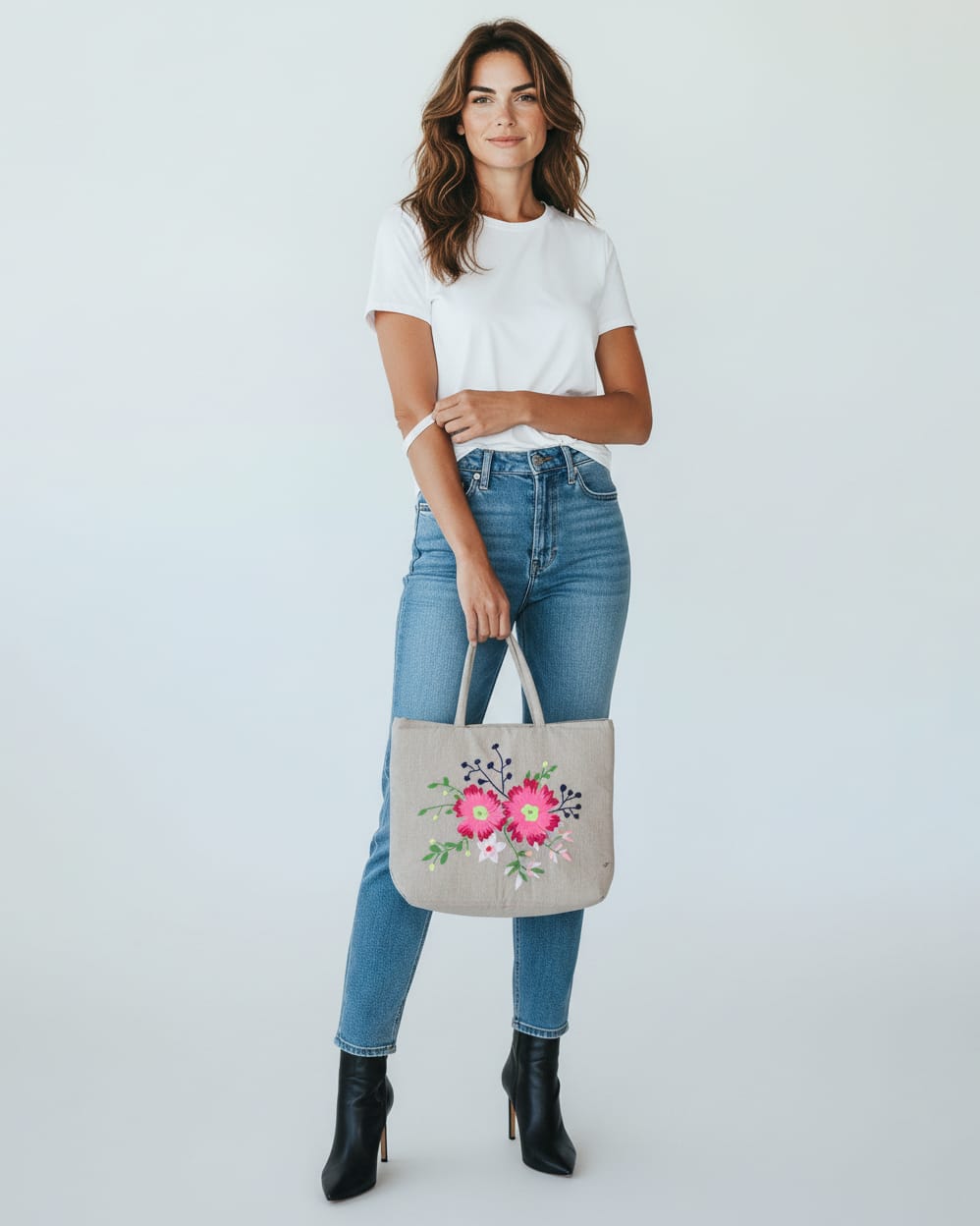 Embroidered Leather Tote Bag