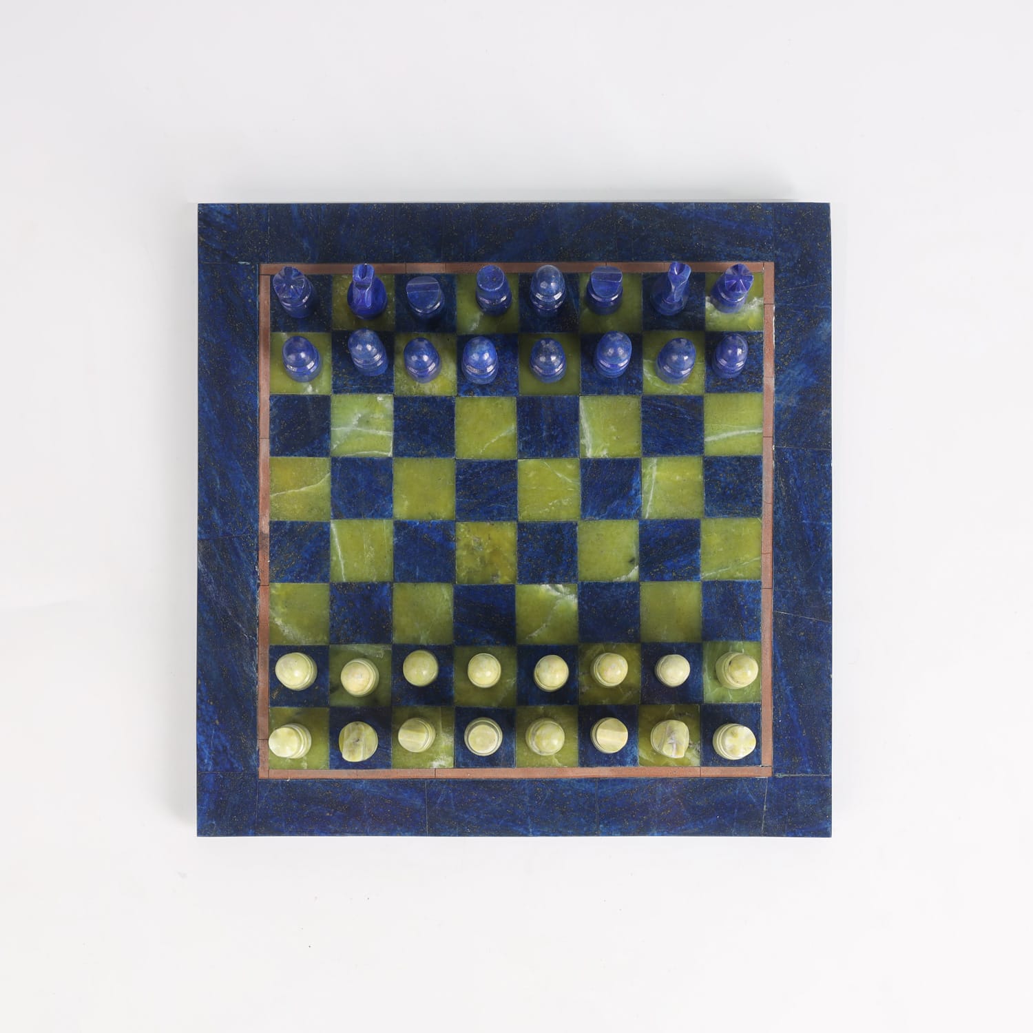 Handcrafted Chess Set Game Lapis Lazuli - Green Serpentine Stone 20x20cm