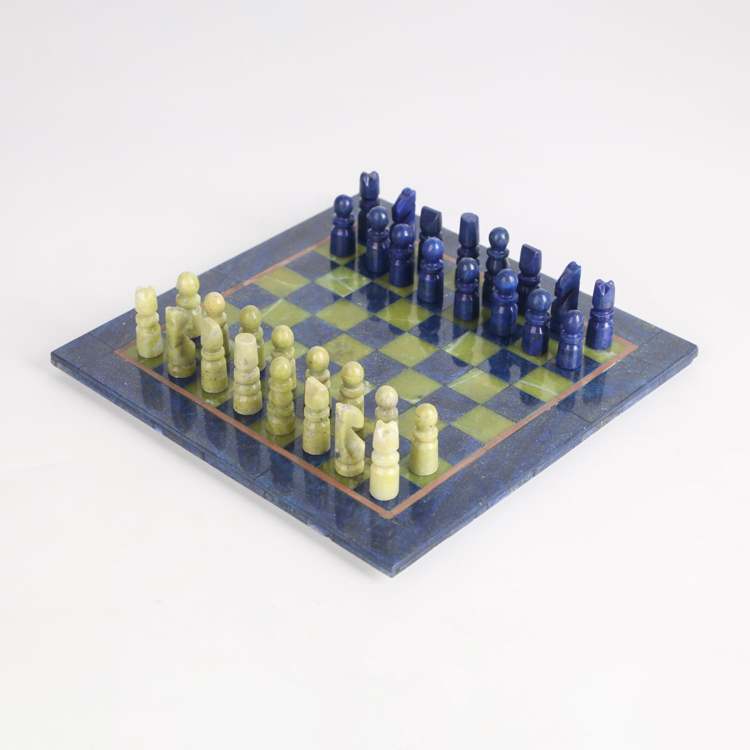 Handcrafted Chess Set Game Lapis Lazuli - Green Serpentine Stone 20x20cm