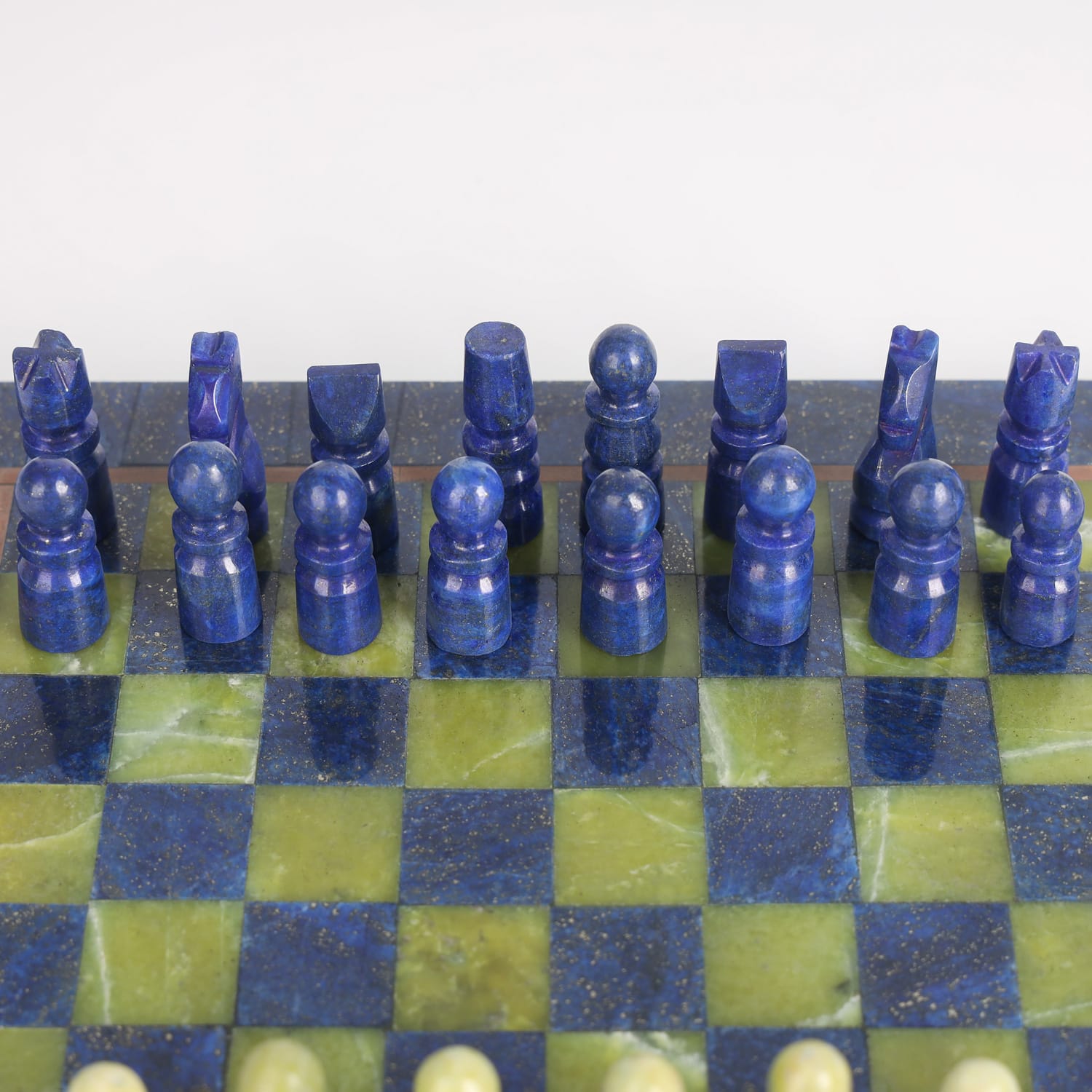 Handcrafted Chess Set Game Lapis Lazuli - Green Serpentine Stone 20x20cm