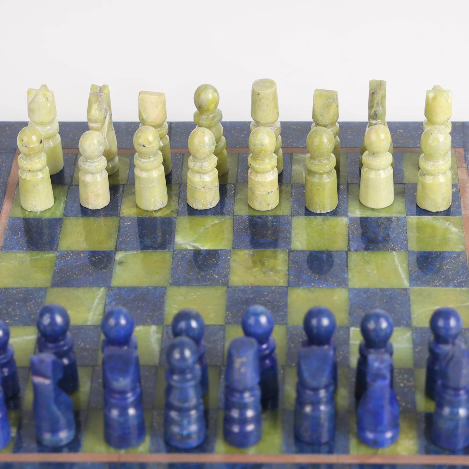 Handcrafted Chess Set Game Lapis Lazuli - Green Serpentine Stone 20x20cm