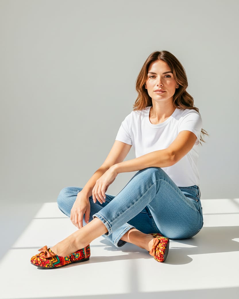 Premium Leather Hand Embroidered Shoes Flats