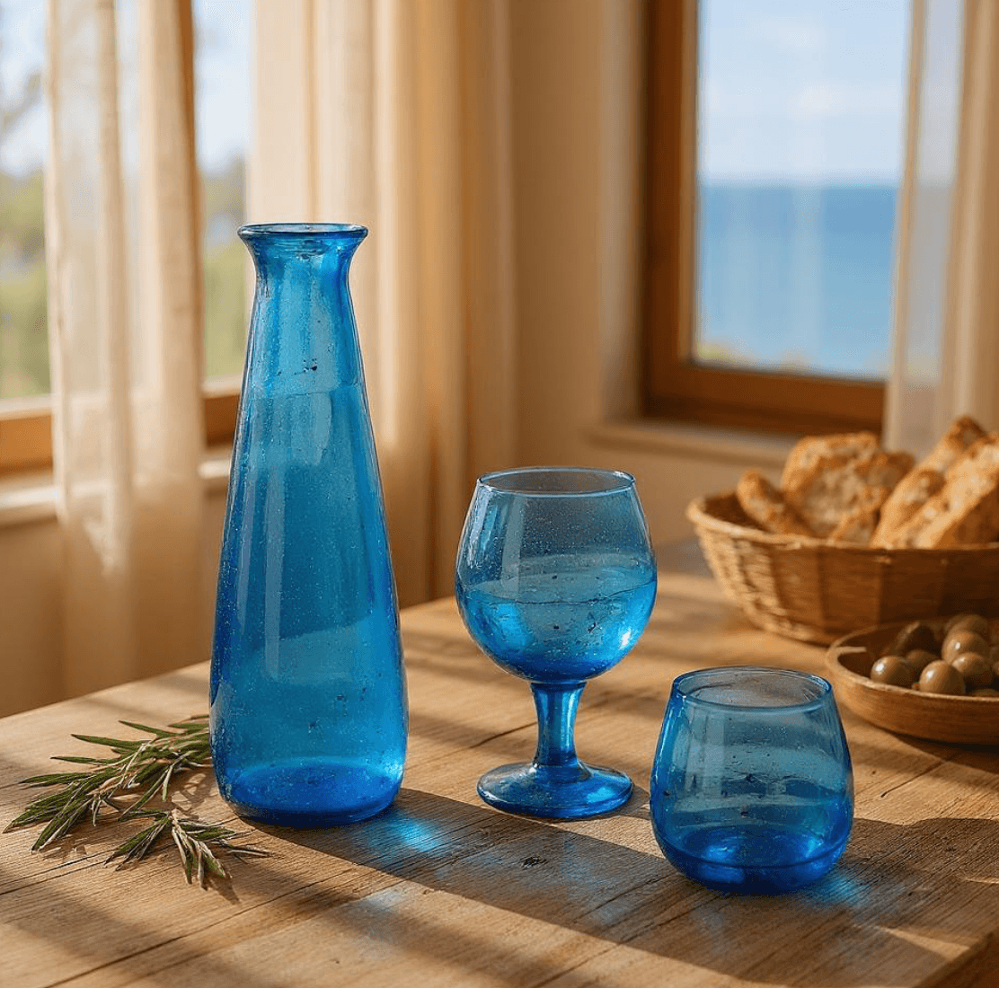Blue Glass Set with Jug, Glassware set | Aseel