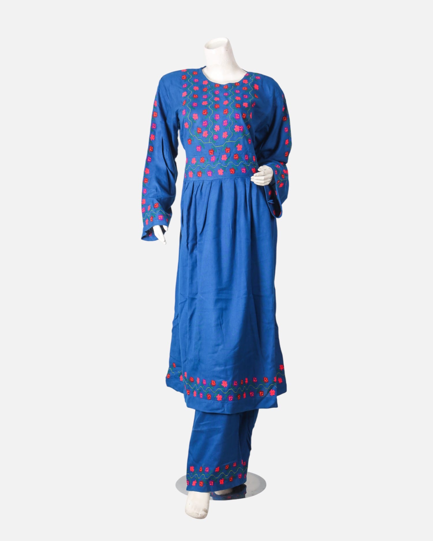 Hand-Embroidered Cotton Floral Dress & Pants Set for Women