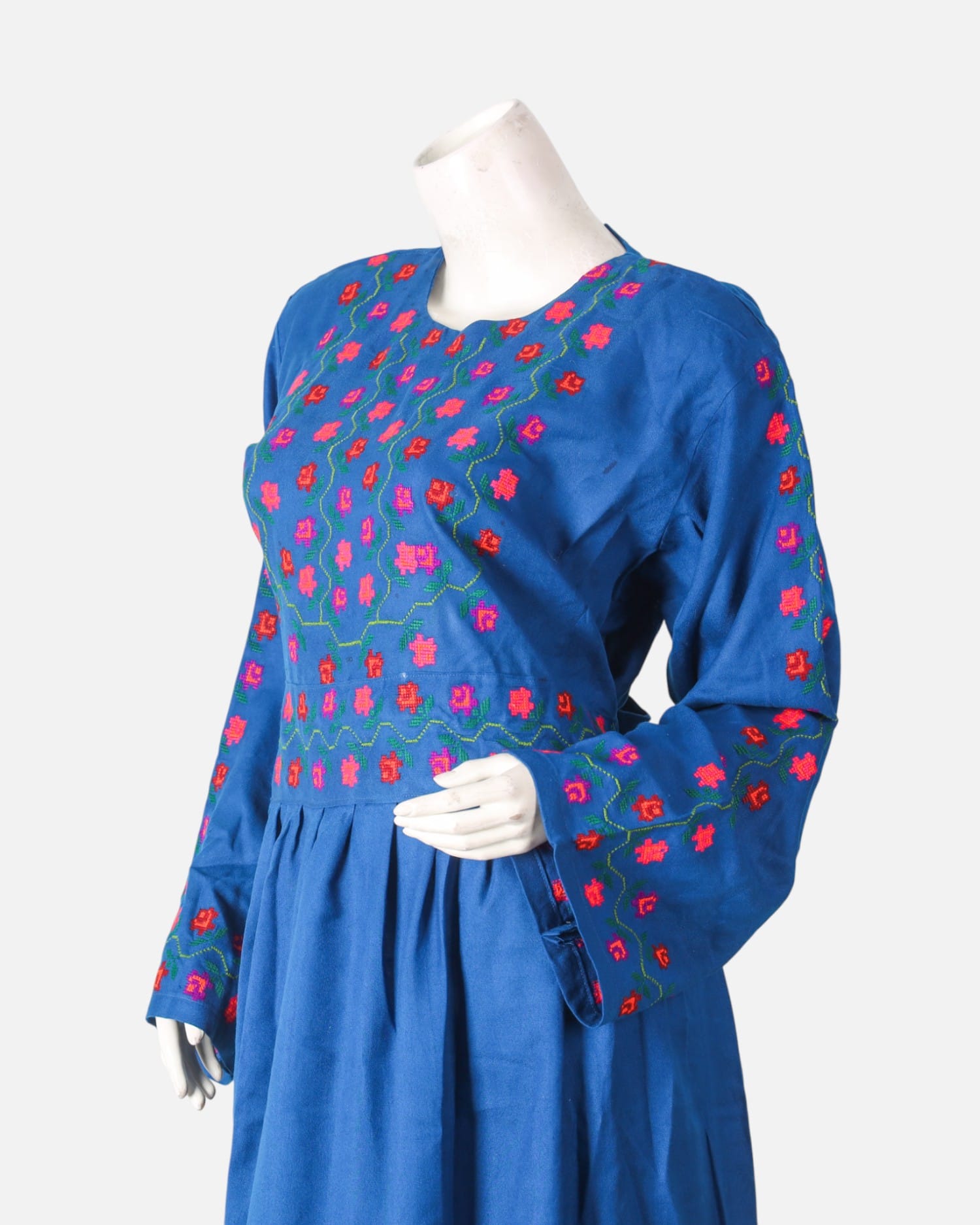 Hand-Embroidered Cotton Floral Dress & Pants Set for Women