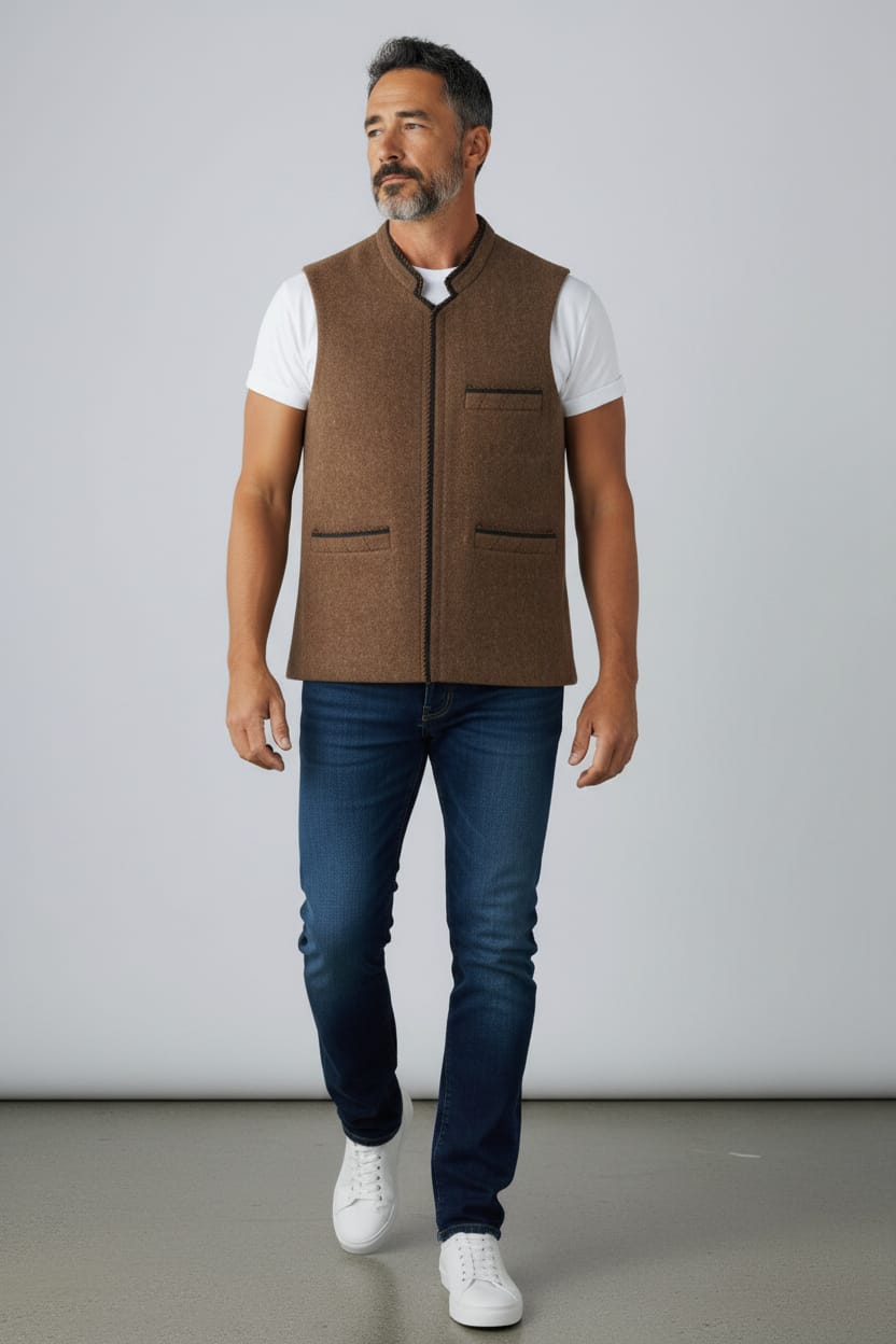 Men’s Handmade Afghan Wool Vest – Brown Traditional Waistcoat