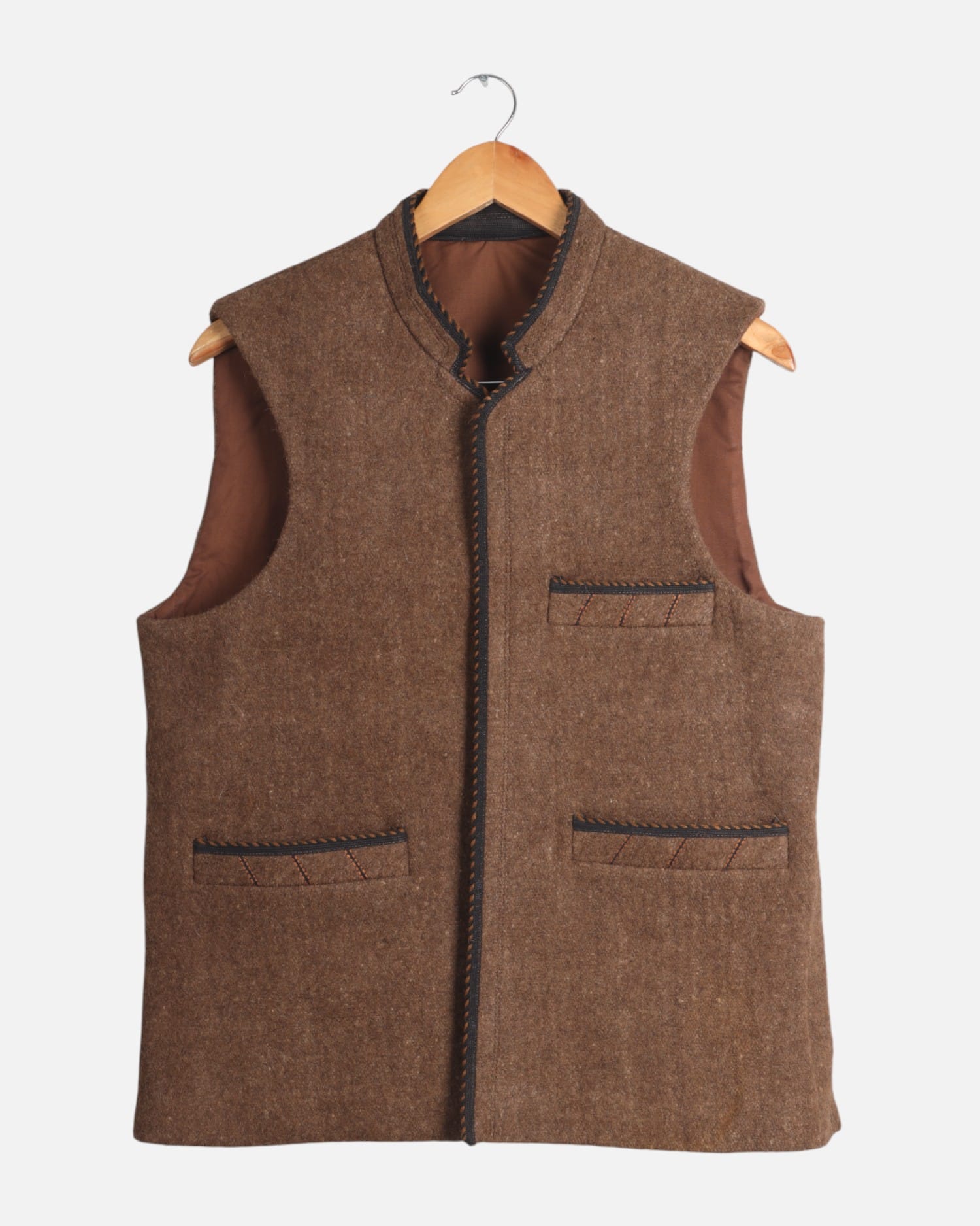 Men’s Handmade Afghan Wool Vest – Brown Traditional Waistcoat