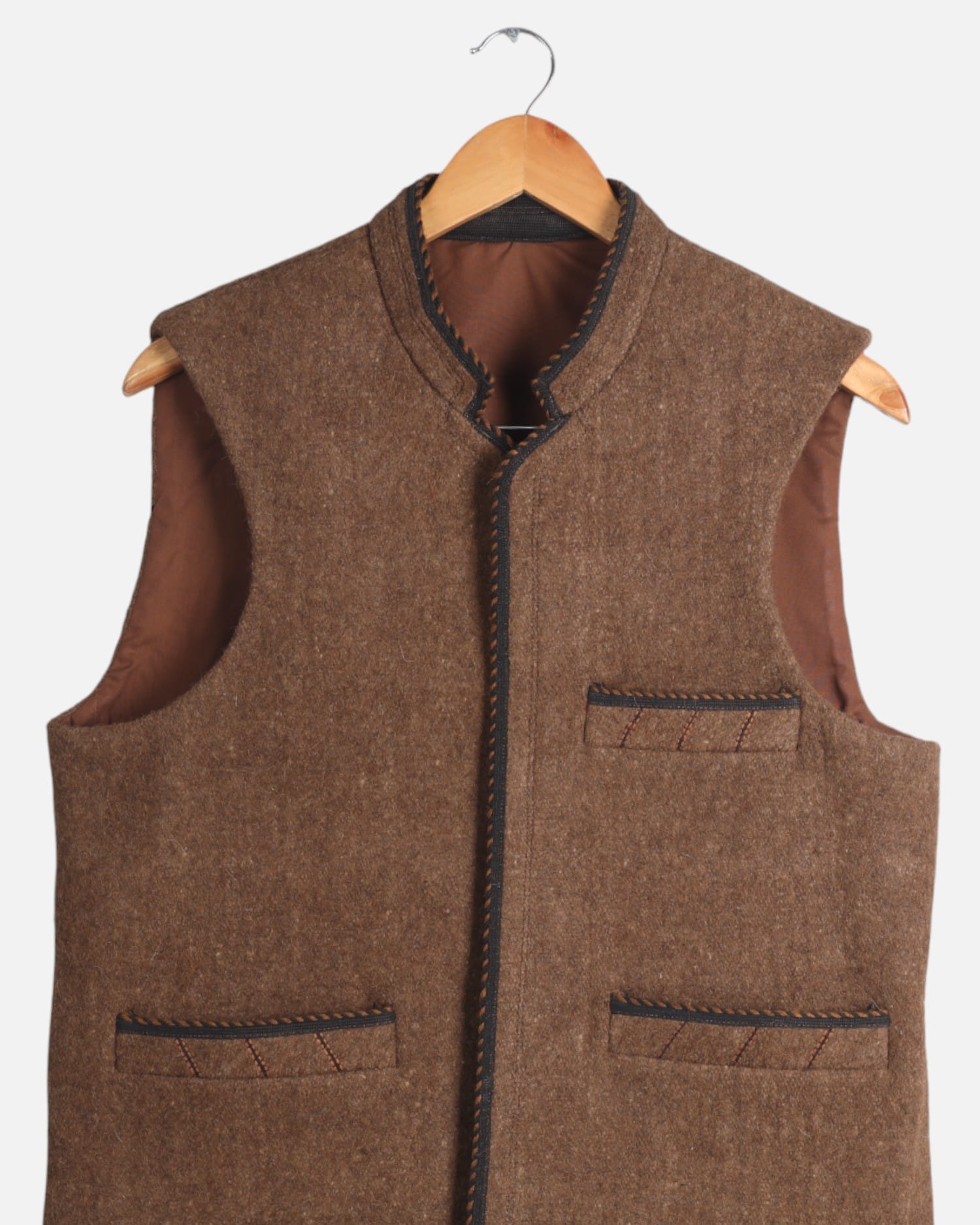 Men’s Handmade Afghan Wool Vest – Brown Traditional Waistcoat