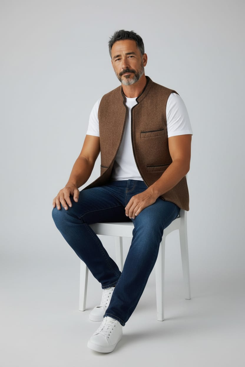 Men’s Handmade Afghan Wool Vest – Brown Traditional Waistcoat