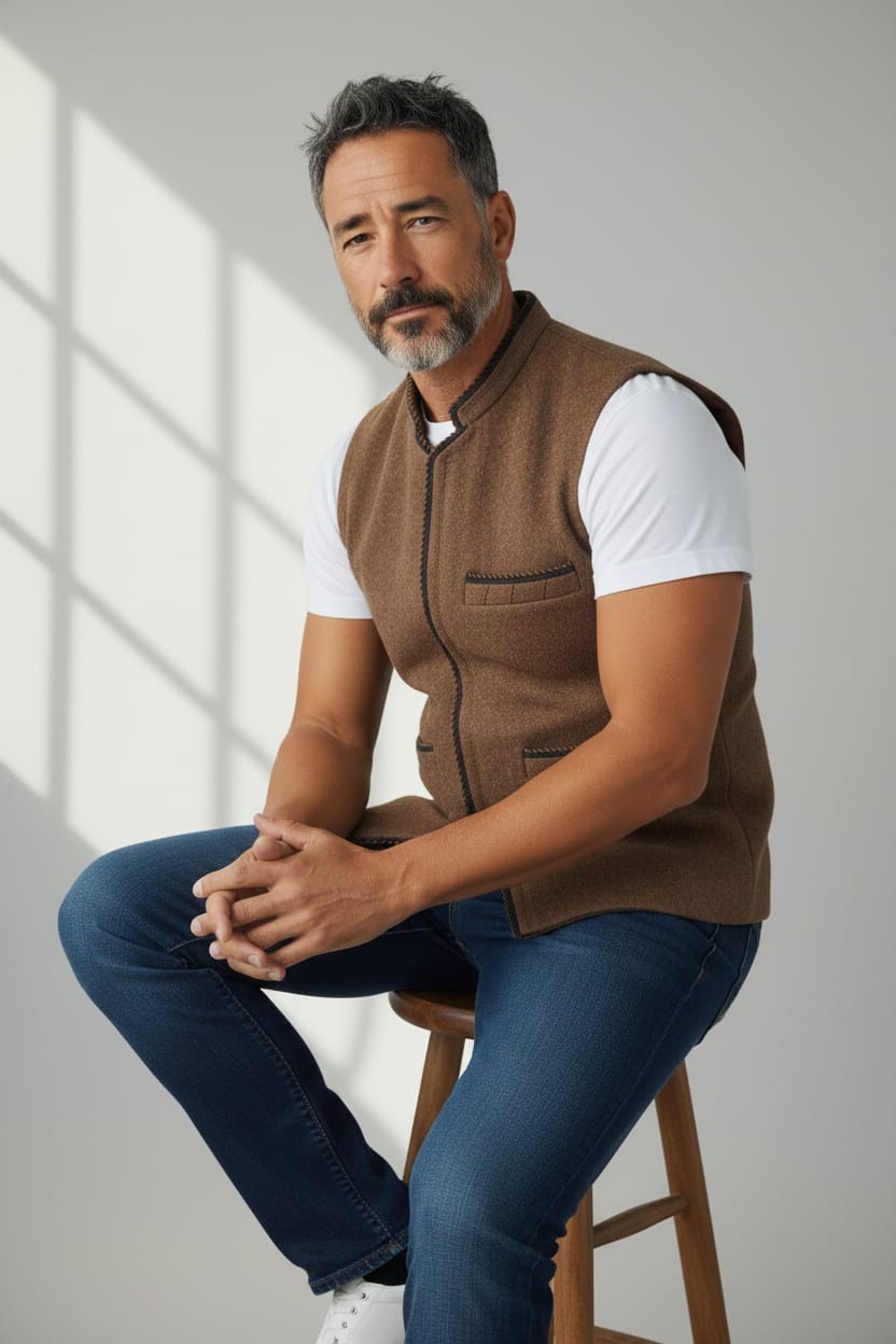 Men’s Handmade Afghan Wool Vest – Brown Traditional Waistcoat