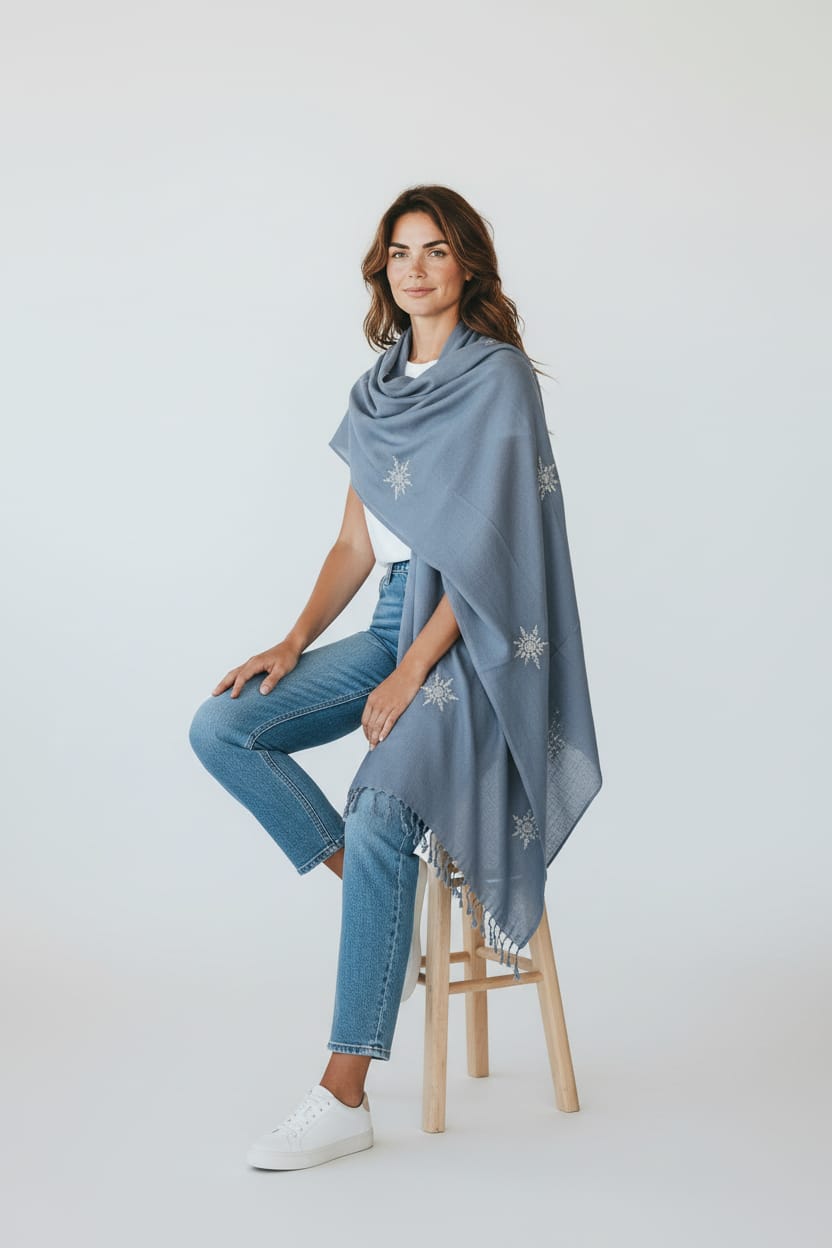 Elegant Women’s Embroidered Cotton Scarf