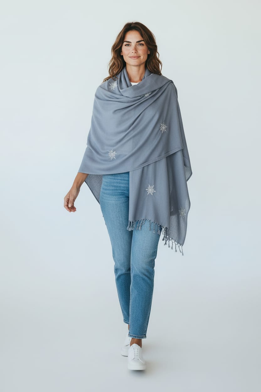 Elegant Women’s Embroidered Cotton Scarf
