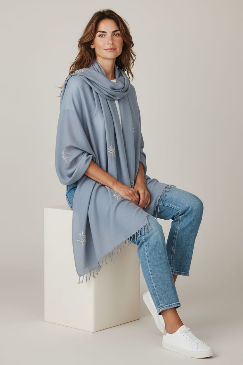 Elegant Women’s Embroidered Cotton Scarf