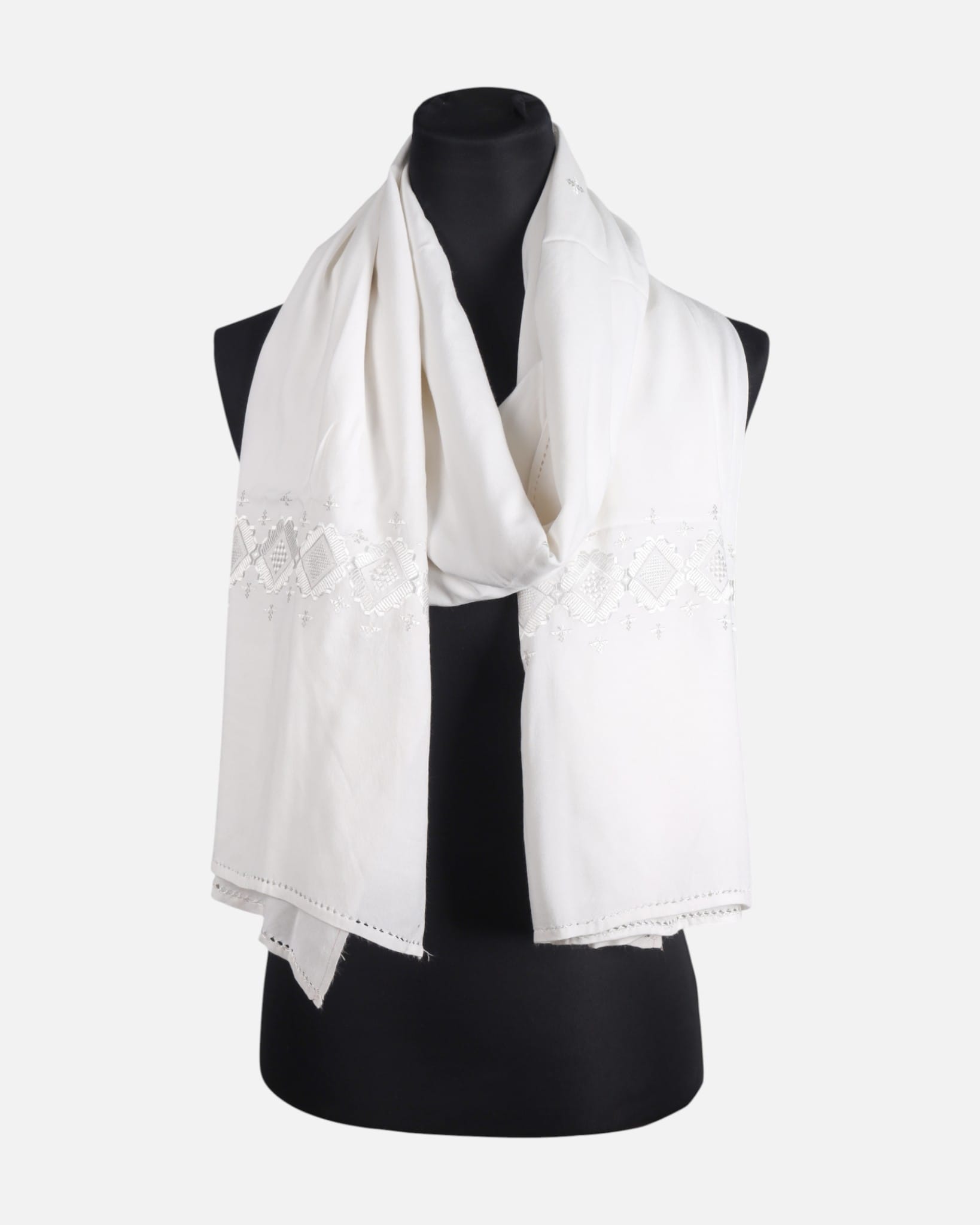 Floral White Embroidered Scarf